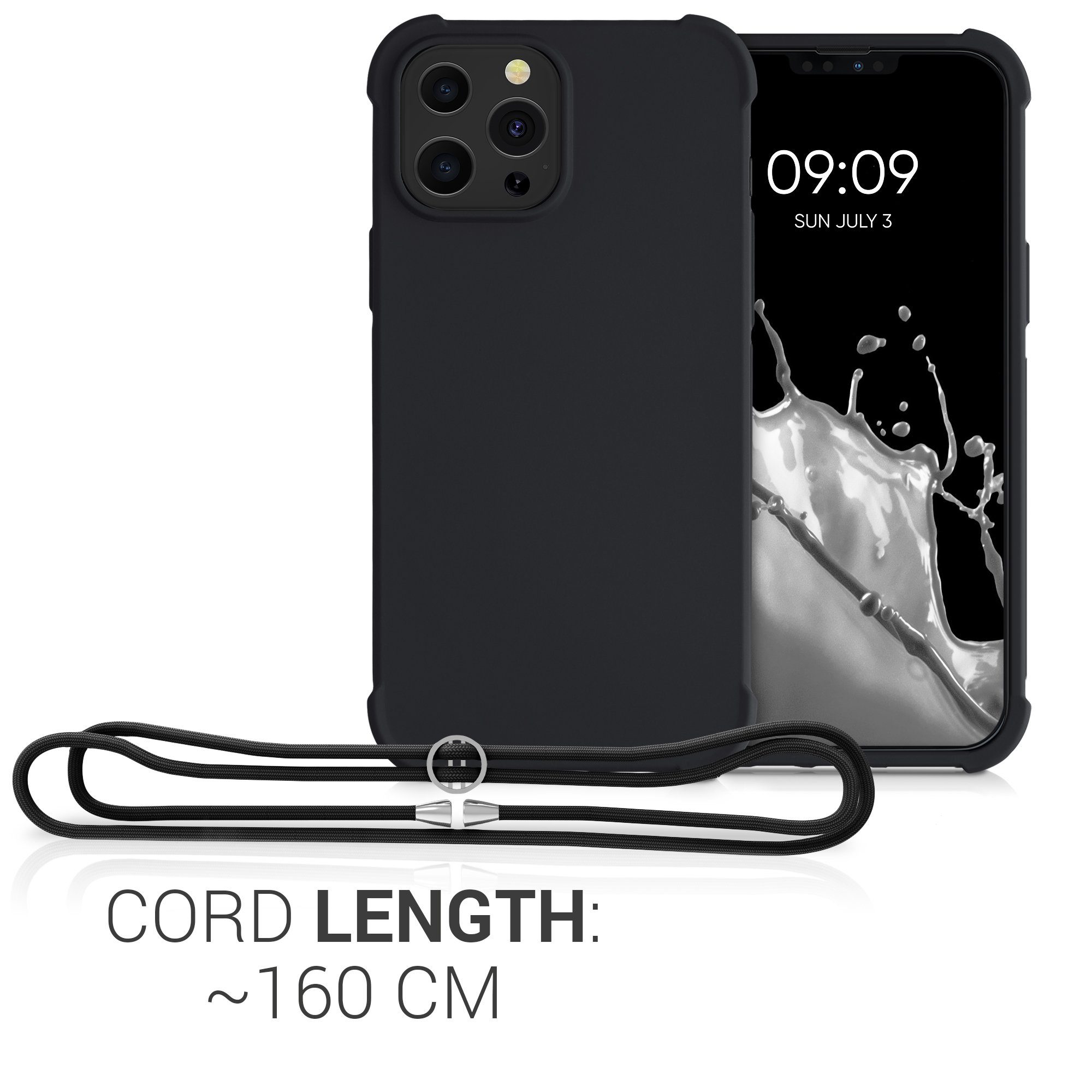 kwmobile Etui Hülle für Apple iPhone 13 Pro Max, mit Metall Kette zum Umhängen - Silikon Handy Cover Case Schutzhülle