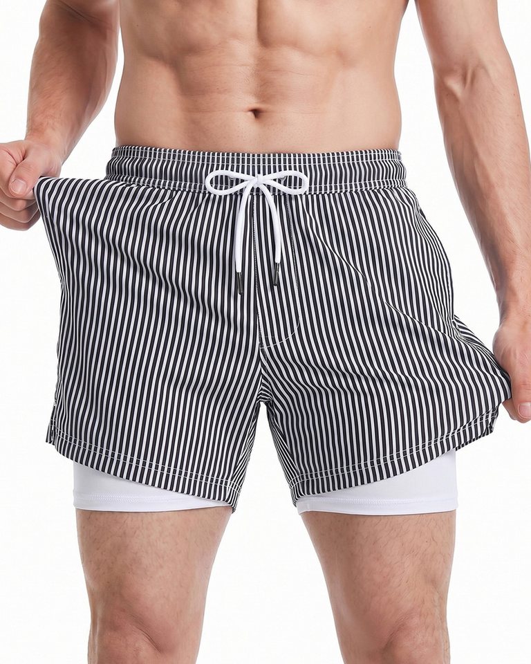 MaaMgic Shorts Herren Stretch kurze Hose Männer Badehose mit Reißverschlusstaschen (1-tlg)