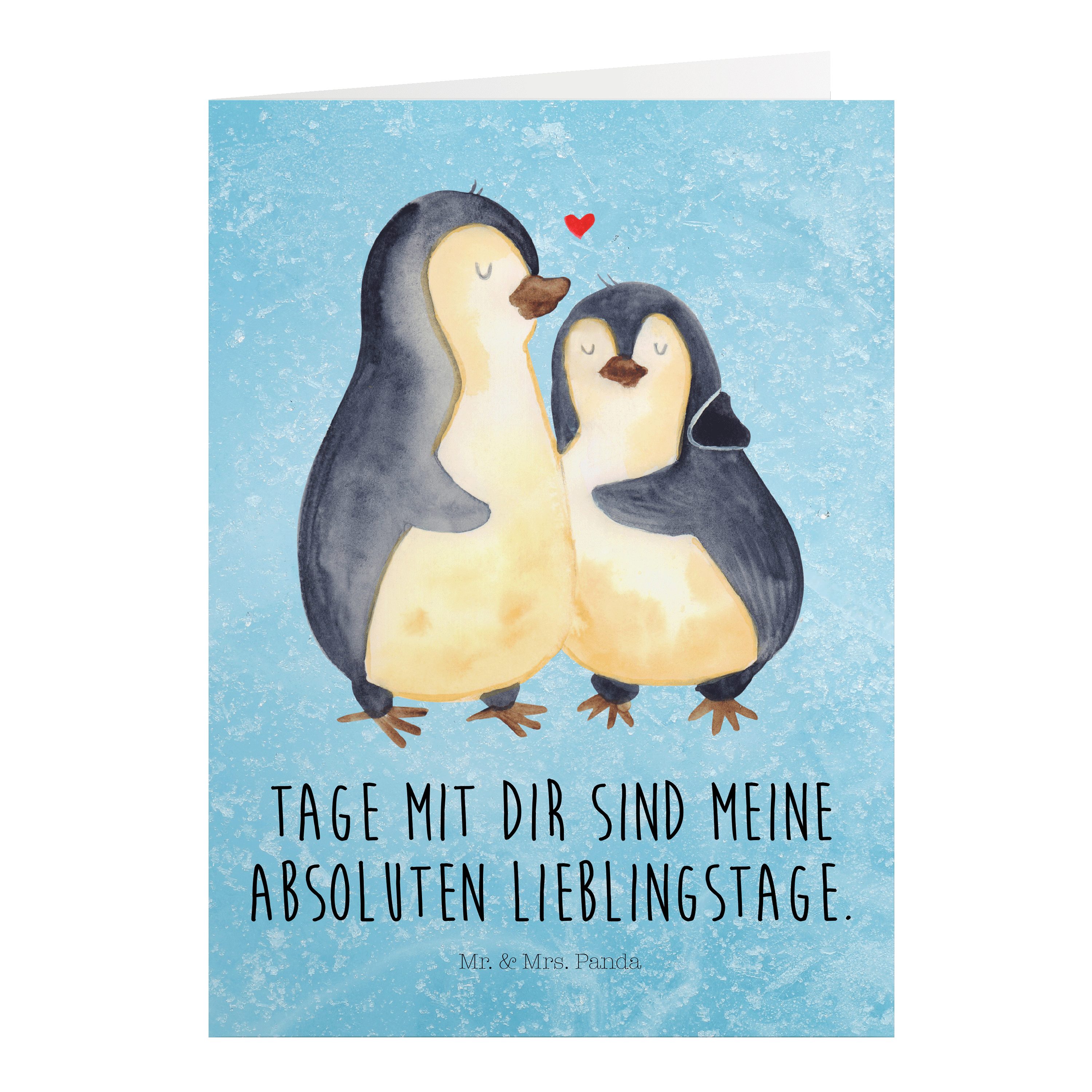 Mr. & Mrs. Panda Grußkarte »Pinguin umarmend Eisblau Liebesgeschenk