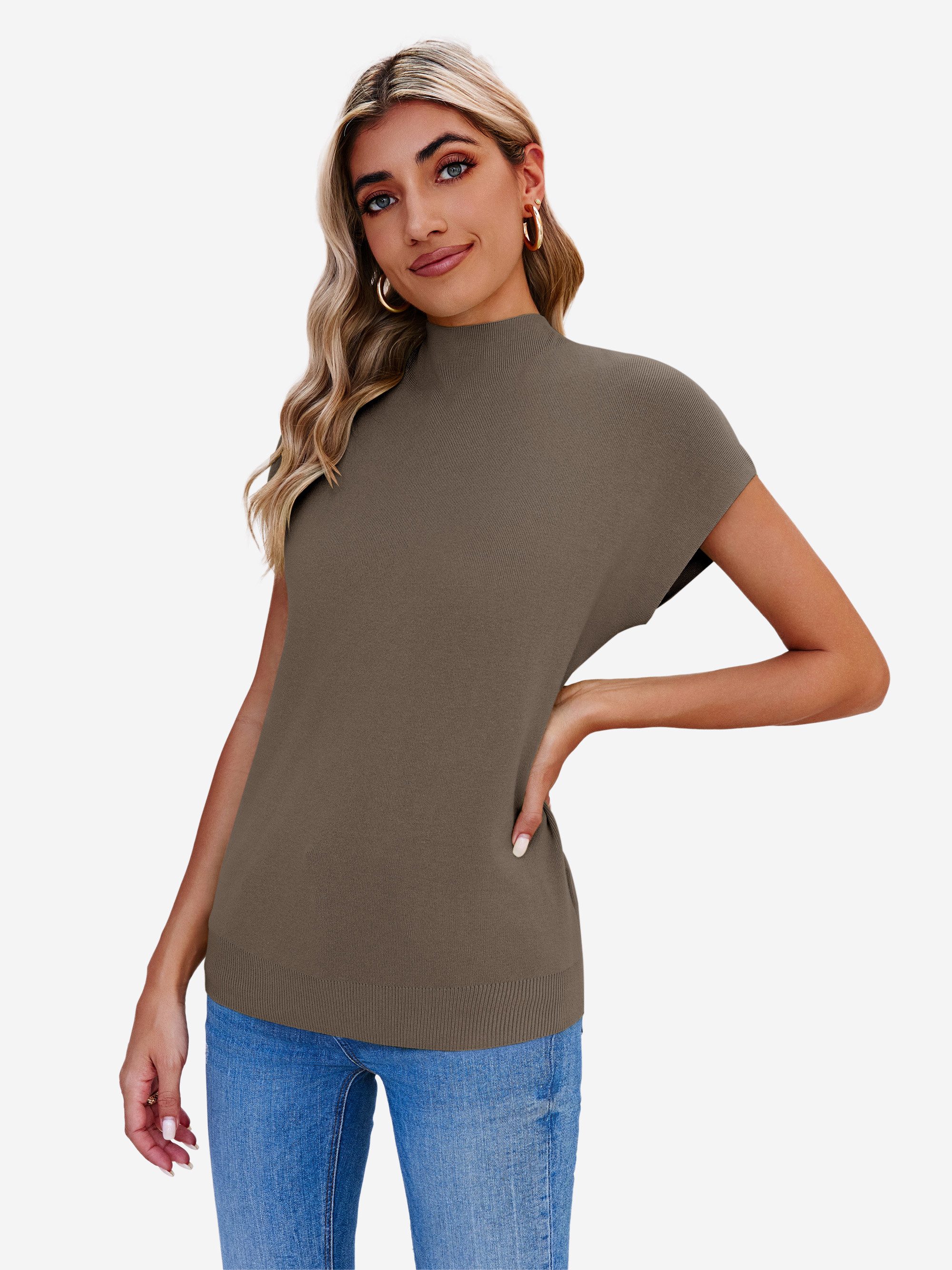 Imily Bela Strickpullover Damen Kurzarm Stehkragen Pullover (Packung, 1-tlg., 1per-Pack) Rippbündchen