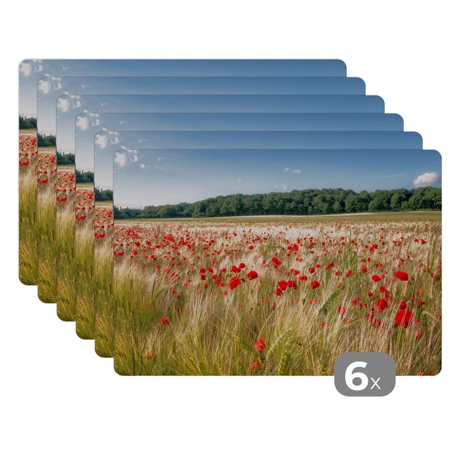 MuchoWow Platzset Wilde Mohnblumen auf einem großen Feld, (6-St), Platzsets günstig online kaufen