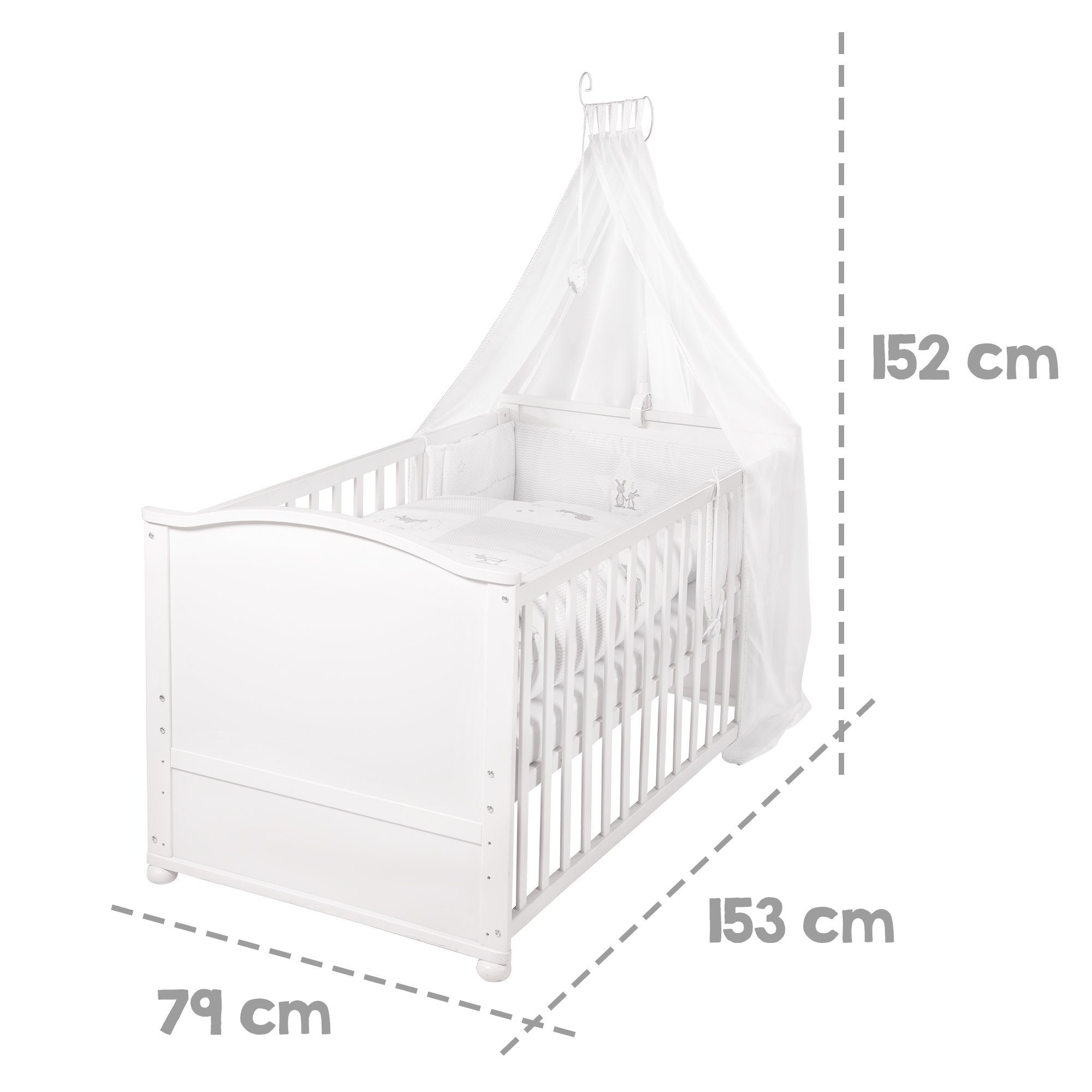 roba® Babybett Fox & Bunny 70 x 140 cm, Gitterbett inkl. Matratze, Bettwäsche & Himmel - höhenverstellbar – Bild 4 von 5