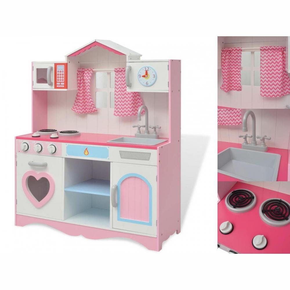 vidaXL Kinder-Küchenset Kinderküche Mädchen Spielzeugküche Herd Kühlschrank Holz 8230100 cm Ro | Steckdosen