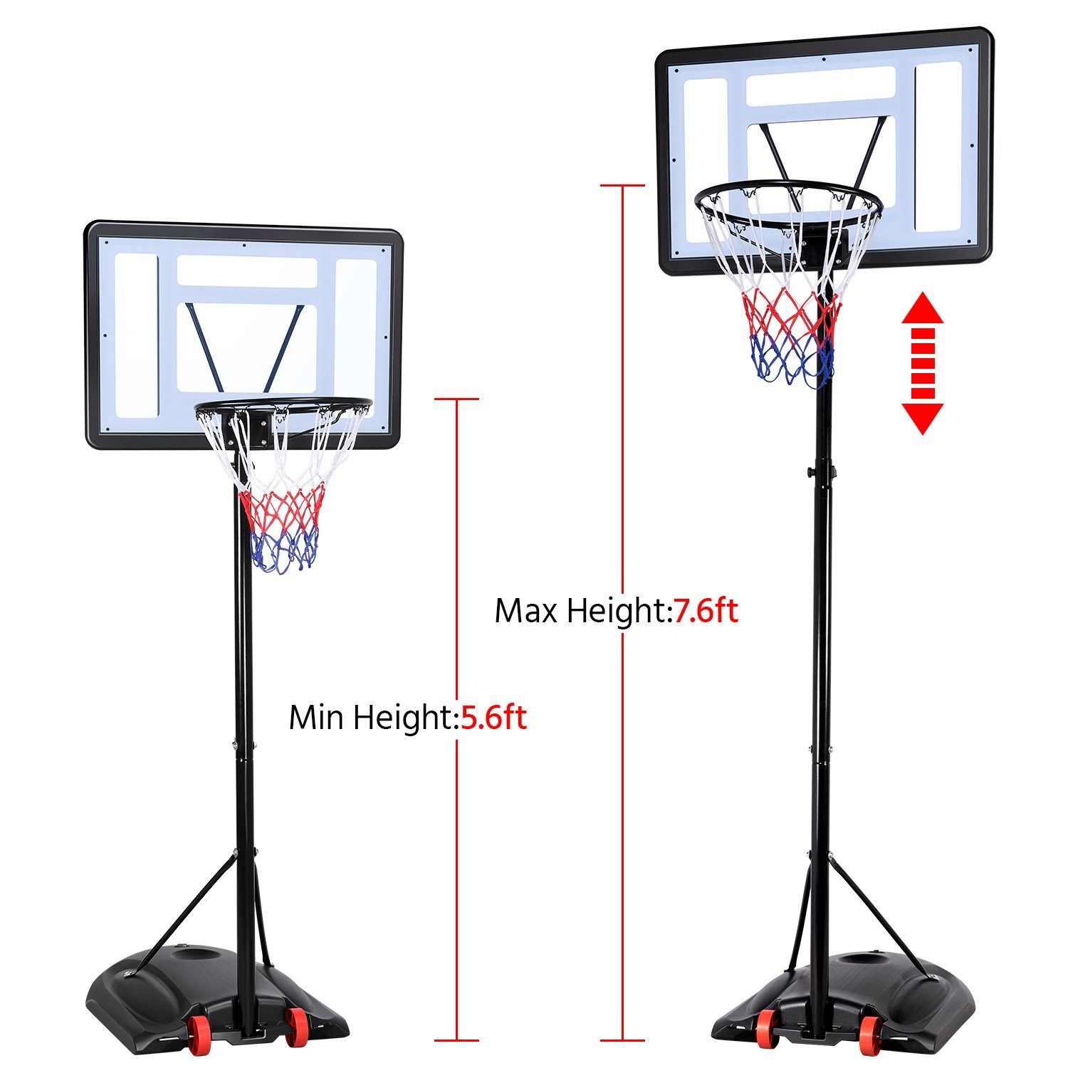 Yaheetech Basketballständer, Basketballkorb mit Rollen bis 277 cm 217