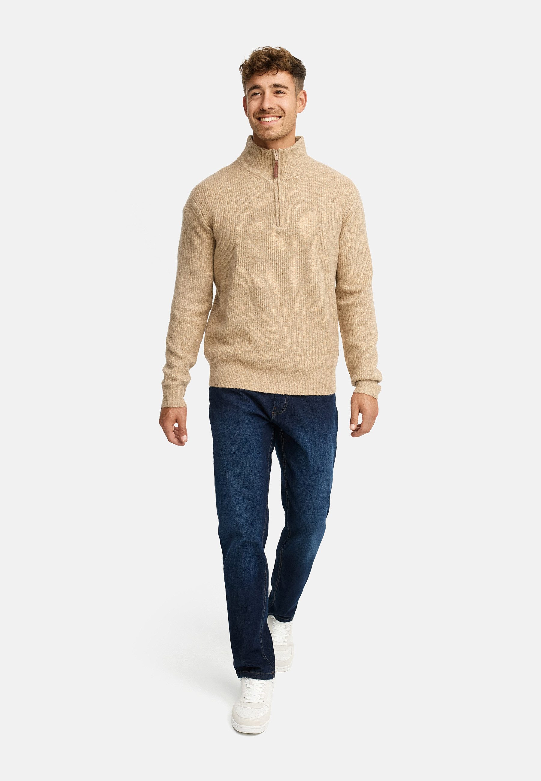 Indicode Strickpullover Herren INPeace Half Pullover Herrenpullover mit Stehkragen und praktischem Half-Zip