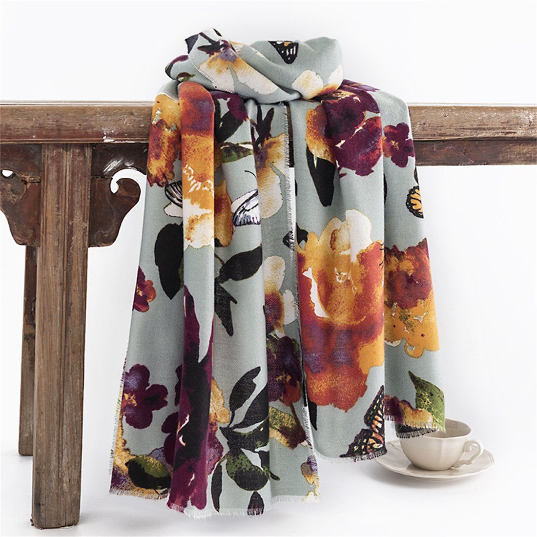DÖRÖY Modeschal Frauen Schmetterling gedruckt Schal,Winter Warm Schal,Anti-Kälte-Schal