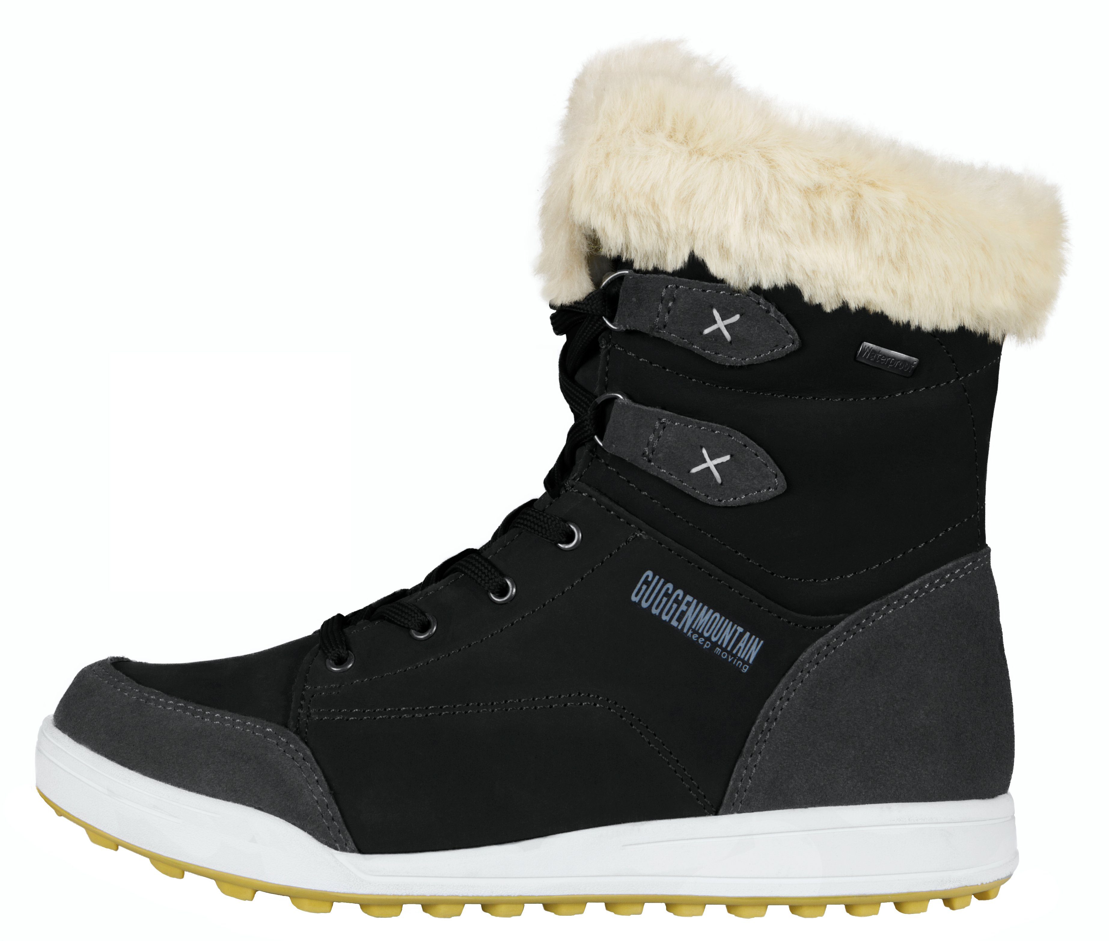 GUGGEN Mountain Winterstiefel HPC56 Schwarz Kunstfell, Fersenbereich, wasserdicht, Stiefel Fellstiefel Damenfellstiefel Damenwinterstiefel Lederstiefel Verstärkten