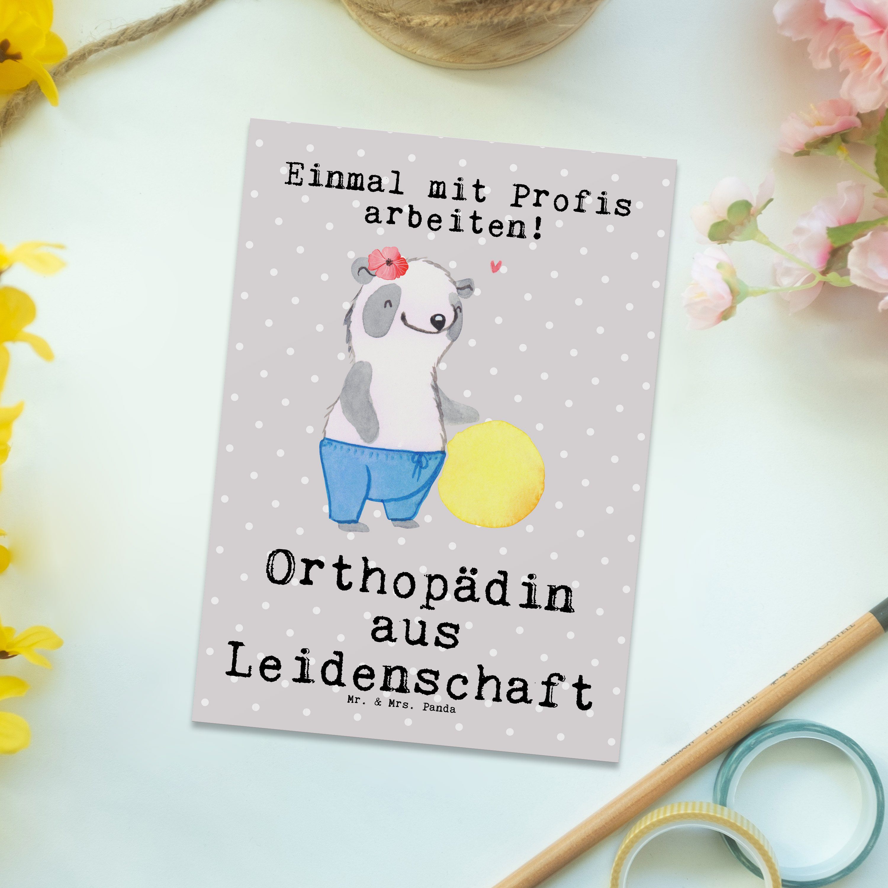 Mr. & Mrs. Panda - Orthopädin Mitarbeiter, Pastell Postkarte Leidenschaft Grau F - Geschenk, aus