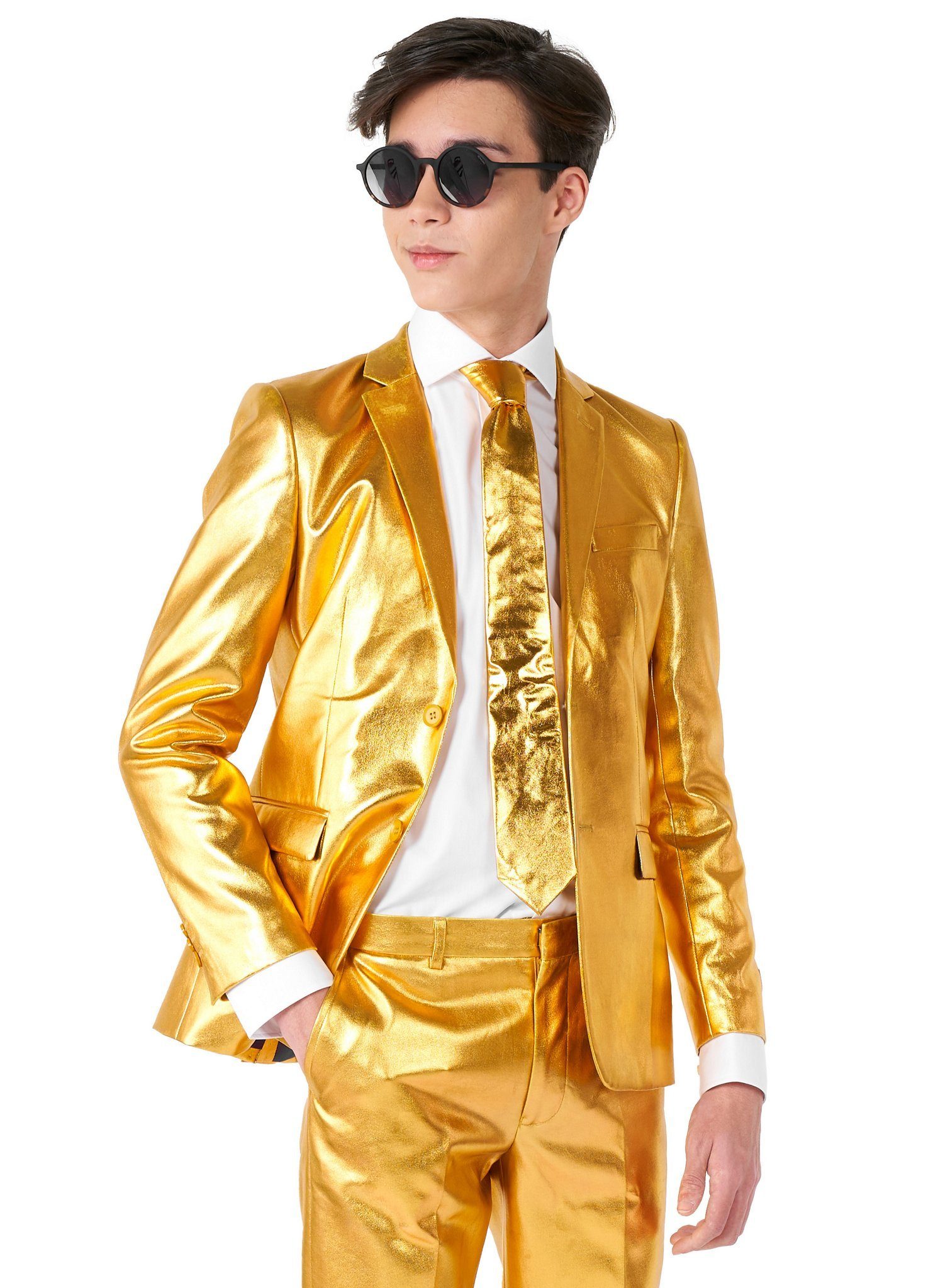 Opposuits Kinderanzug Teen Groovy Gold Anzug für Jugendliche - Karneval Going for Gold: Bling-Bling zum Anziehen