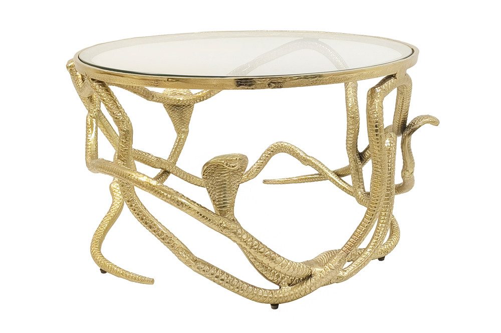 riess-ambiente Couchtisch SNAKE 70cm gold - Metall, Glasplatte, Schlangen, Cobra, Skulptur, rund (Einzelartikel, 1-St), Ausgefallener Beistelltisch - ideal für moderne & stylische Wohnräume