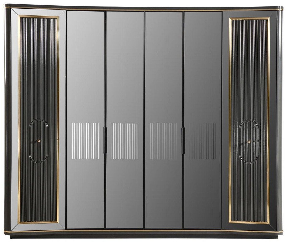 Casa Padrino Kleiderschrank Luxus Art Deco Schlafzimmerschrank Grau / Gold 265 x 67 x H. 220 cm - Edler Massivholz Kleiderschrank mit 6 verspiegelten Türen - Schlafzimmer Möbel - Luxus Qualität | Kleiderschränke