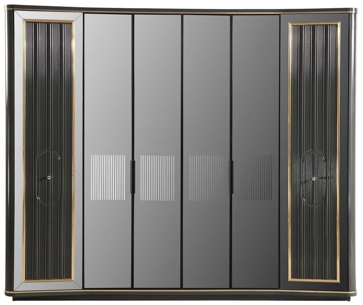 Casa Padrino Kleiderschrank Massivholz verspiegelten Möbel x H. Luxus - Deco Luxus Art 220 / Schlafzimmerschrank Grau mit Qualität Gold Schlafzimmer Türen 67 Edler Kleiderschrank x 265 - cm 6 