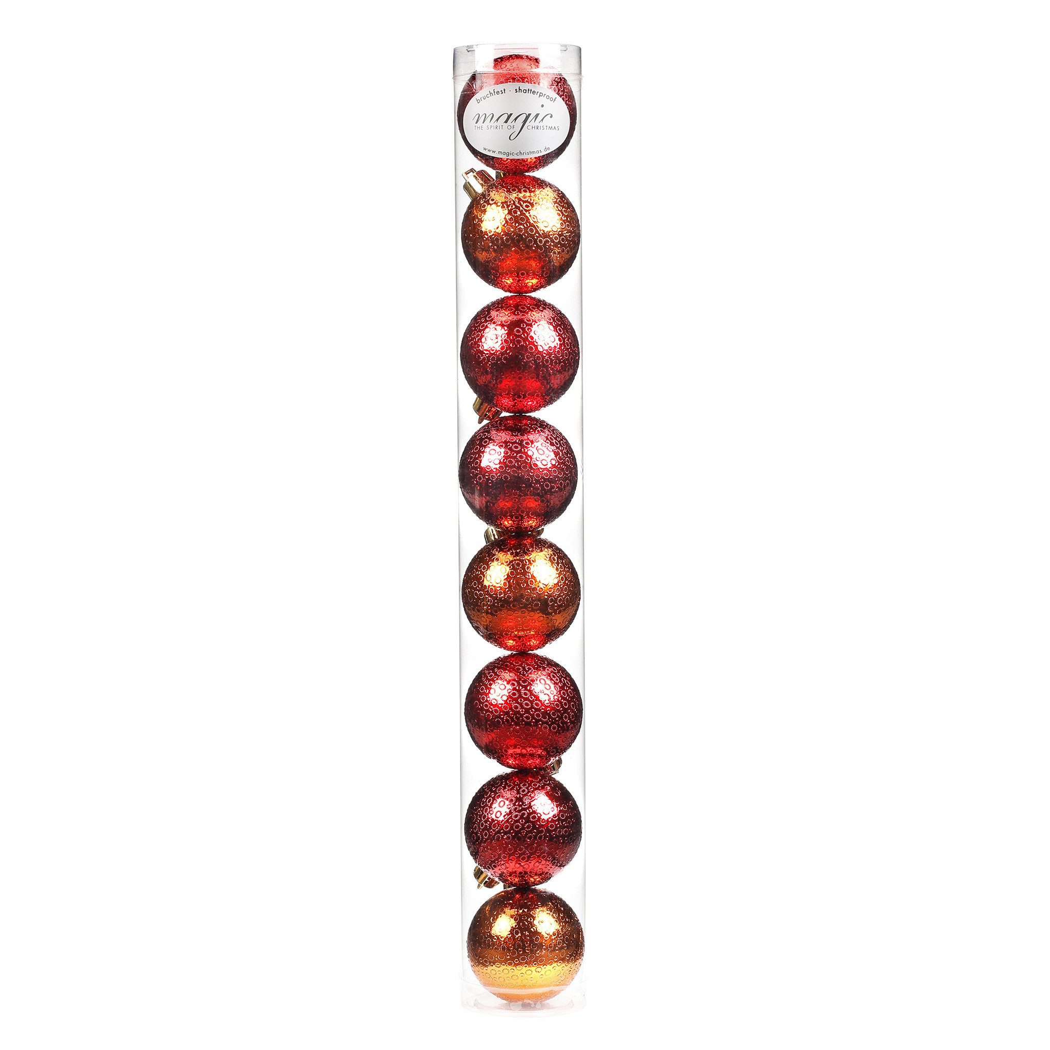 MAGIC by Inge Weihnachtsbaumkugel, Weihnachtskugeln Kunststoff 6cm Ornamentmuster 8er Set Rot / Orange