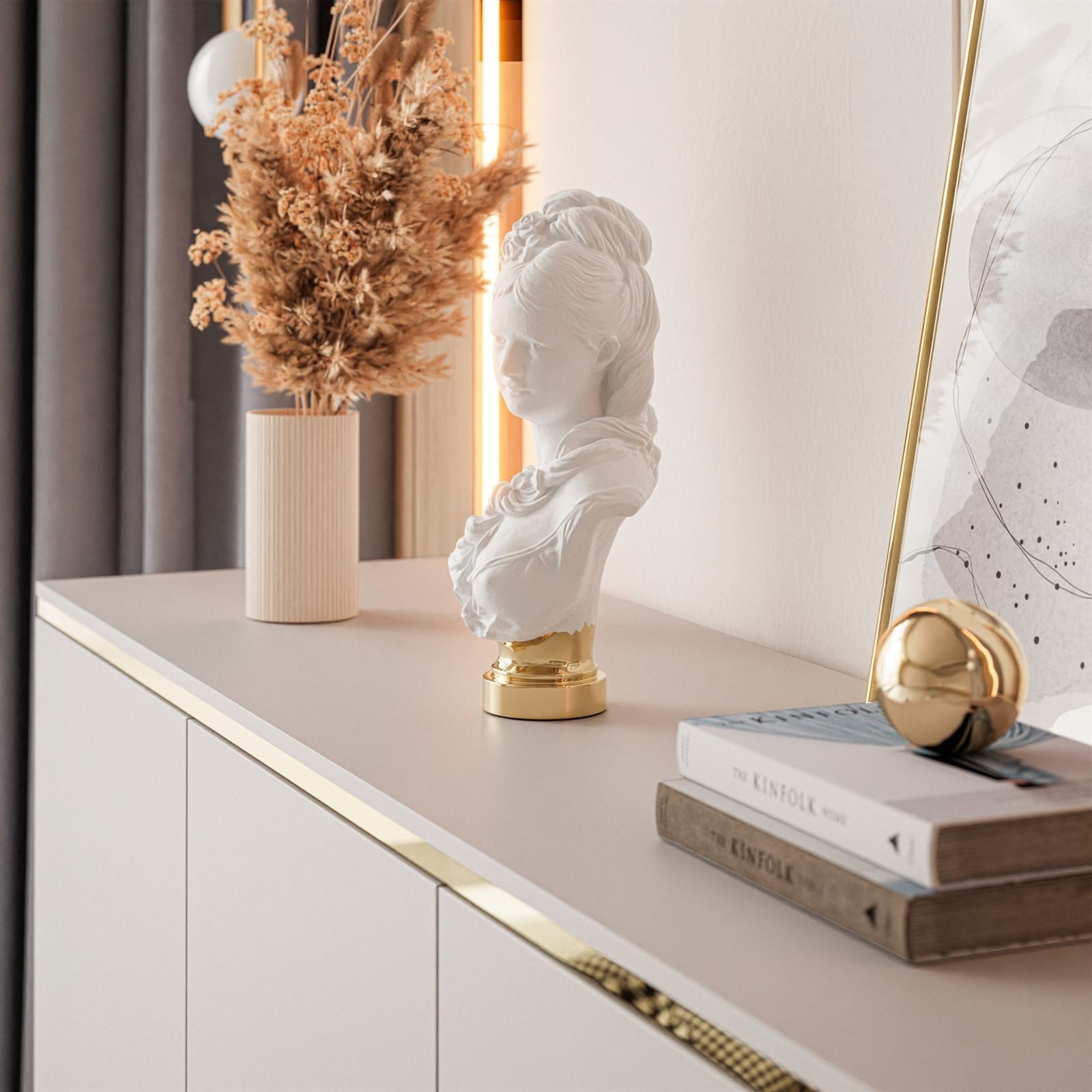 ALLHOUSE24 Kommode LAURA 140 cm Breite KASCHMIR Sideboard Dreitürige Kommode GOLD (1x Kommode), Breite 140 cm – Bild 4 von 5