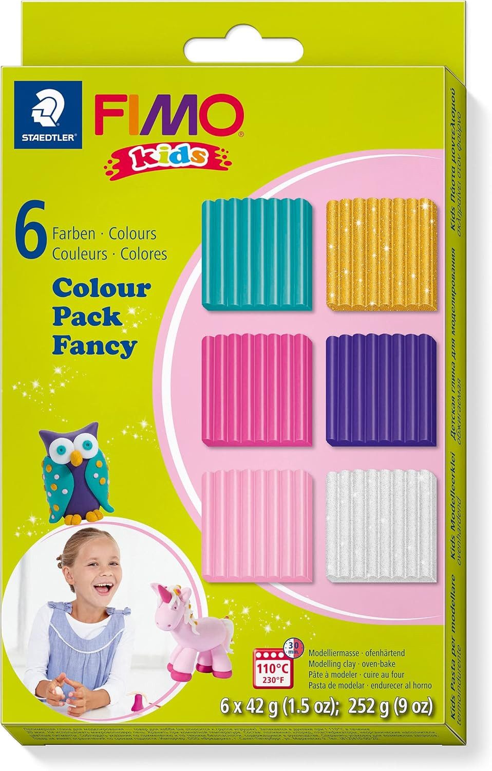 FIMO Knete FIMO Kids Modelliermasse Set 6x42g Glitter & Pastell