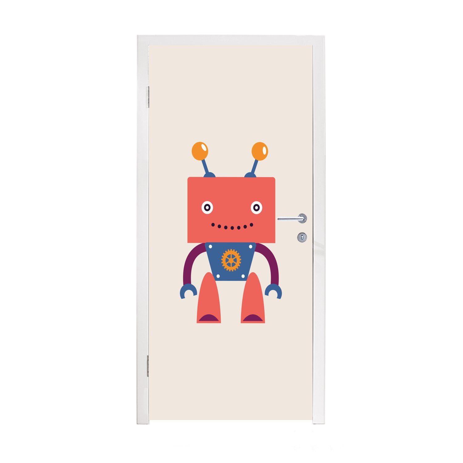 MuchoWow Türtapete Roboter - Getriebe - Gesicht - Antenne - Kinder - Jungen, Matt, bedruckt, (1 St), Fototapete für Tür, Türaufkleber, 75x205 cm
