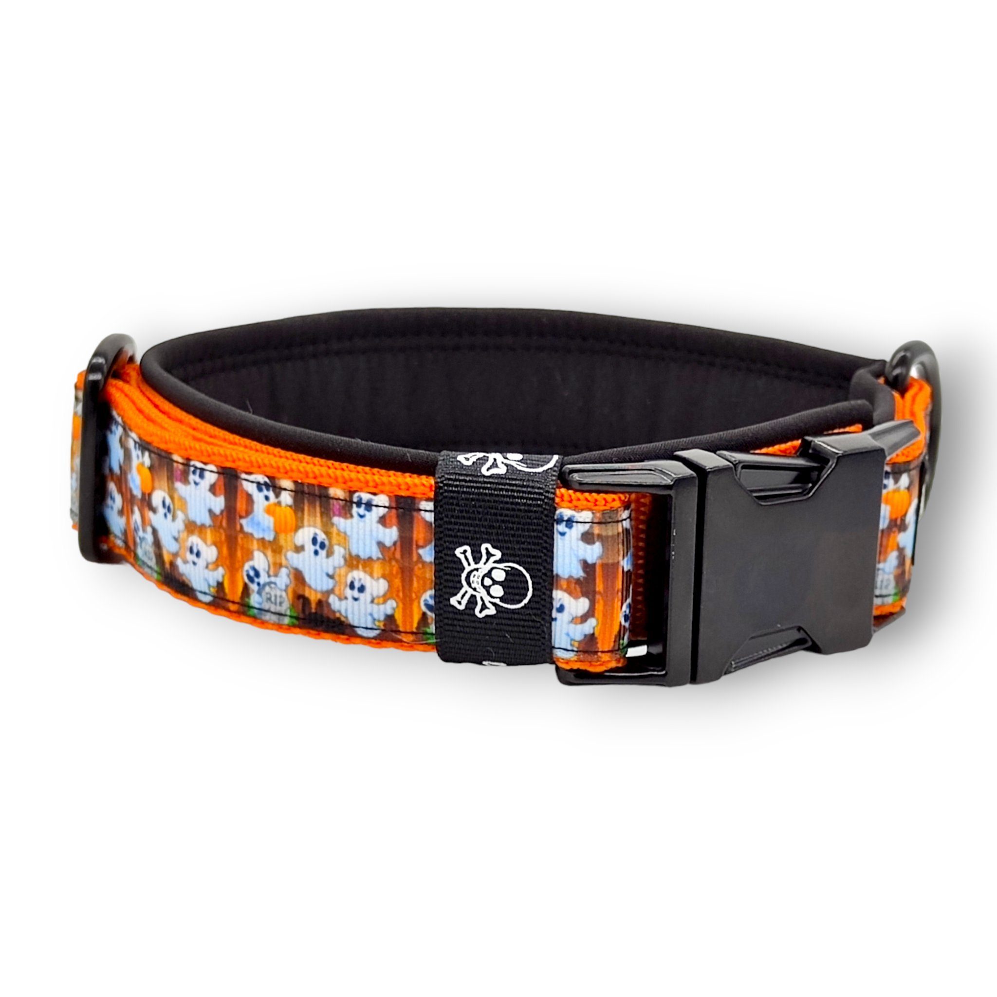 D by E Couture Hunde-Halsband "Happy Halloween IV", gepolstert, verstellbar, 40mm breit, Handmade