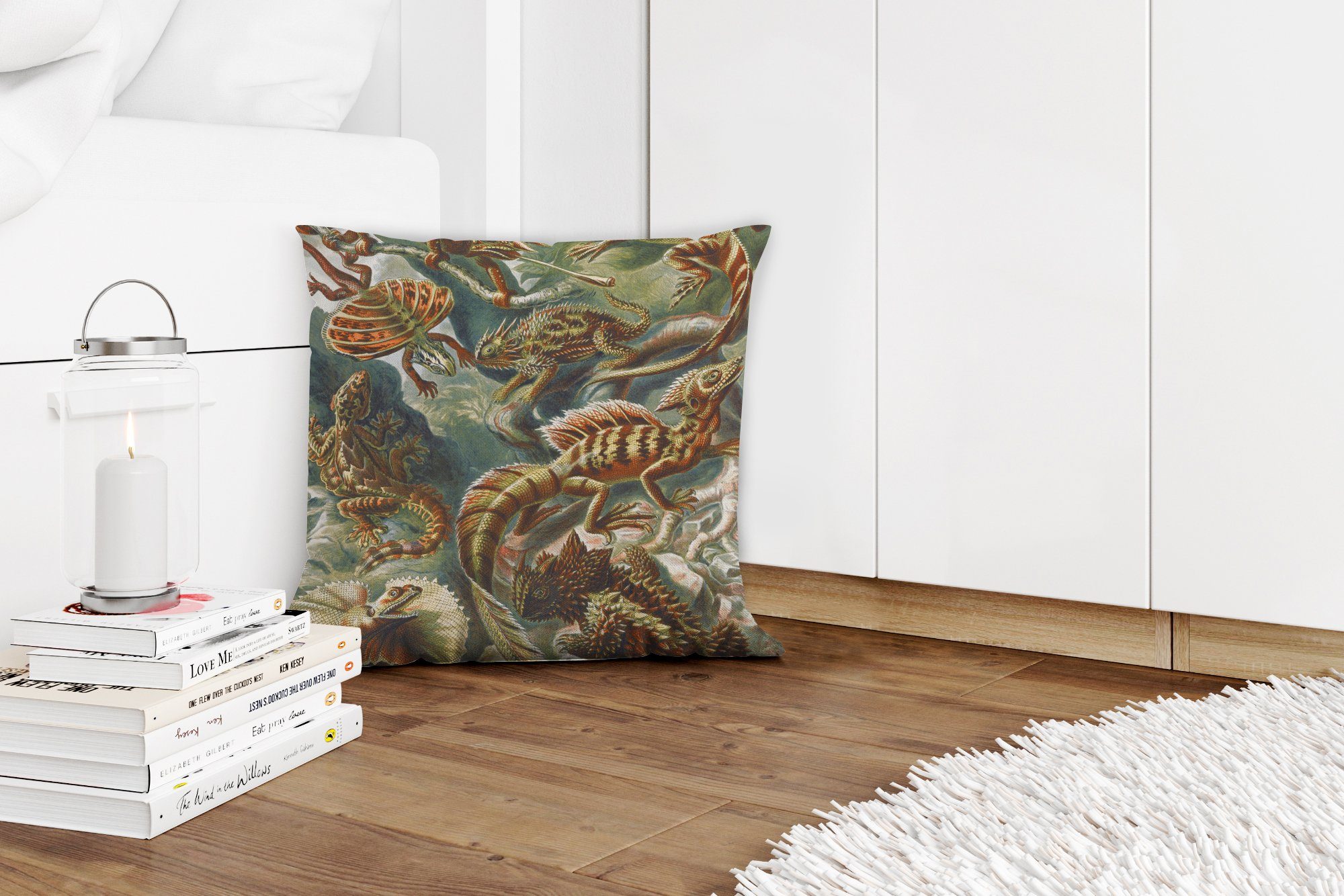 für Salamander Wohzimmer, Deko, Dekokissen Haeckel Kunst mit - Tiere, Zierkissen MuchoWow - Jahrgang Füllung - Schlafzimmer, Ernst Sofakissen -