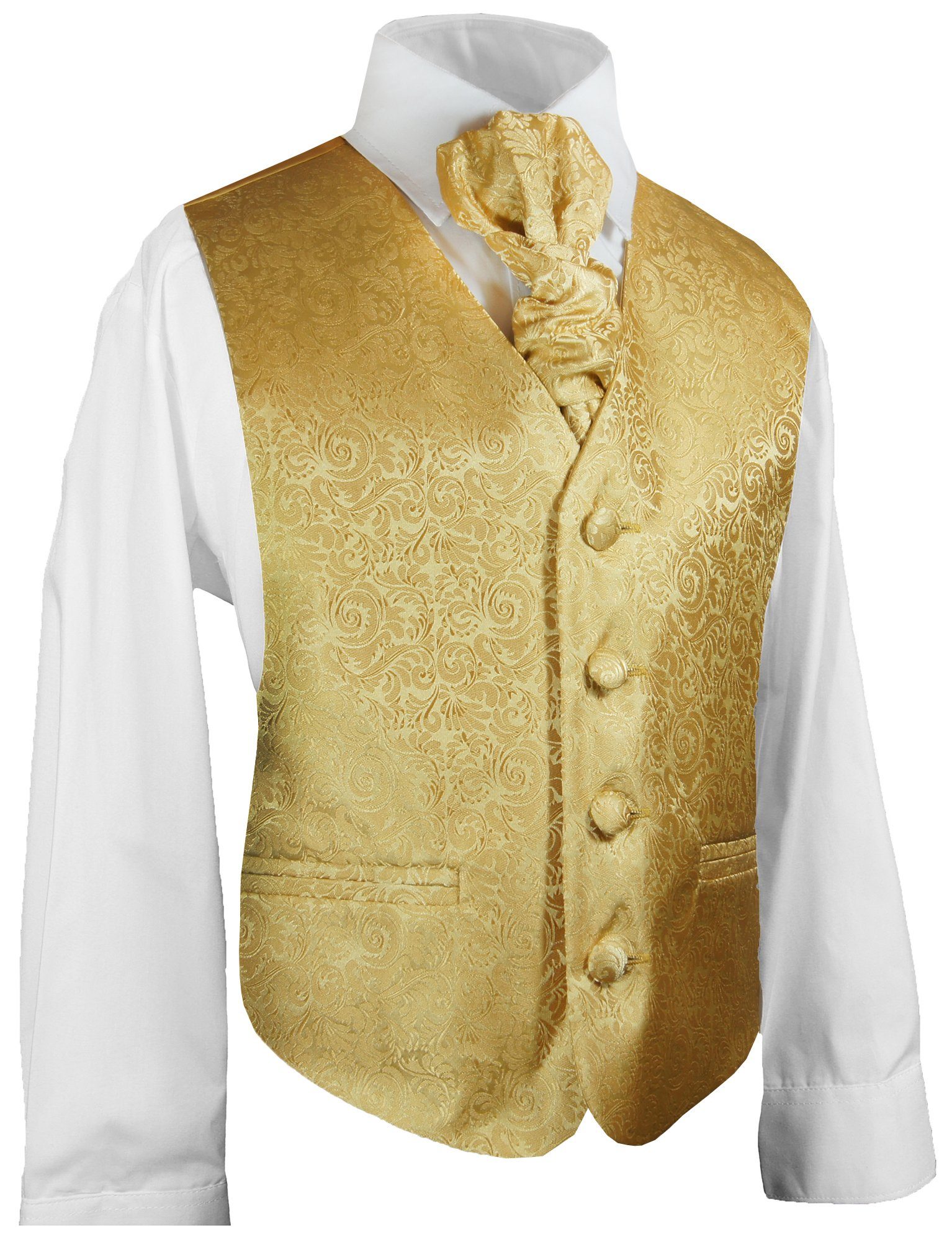 Paul Malone Anzugweste Festliche Kinderweste Jungenweste Kinder Anzug Weste (Set, 3-tlg., mit Weste, Hemd und Plastron) gold KV97-Plastron