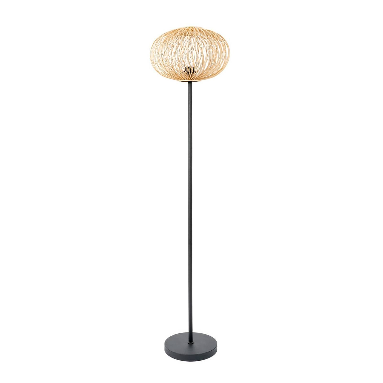 Lindby Stehlampe Solvira, Leuchtmittel nicht inklusive, Skandinavisch, Bambus, Eisen, Kunststoff, bambus natur, Schwarz, 1