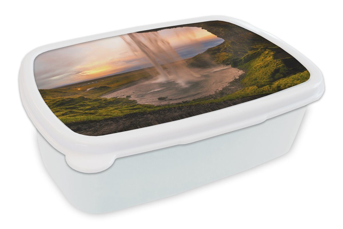 MuchoWow Lunchbox Wasserfall - weiß (2-tlg), Brotdose, und Brotbox Mädchen und Erwachsene, Kunststoff, für Kinder Jungs - für Natur, Island