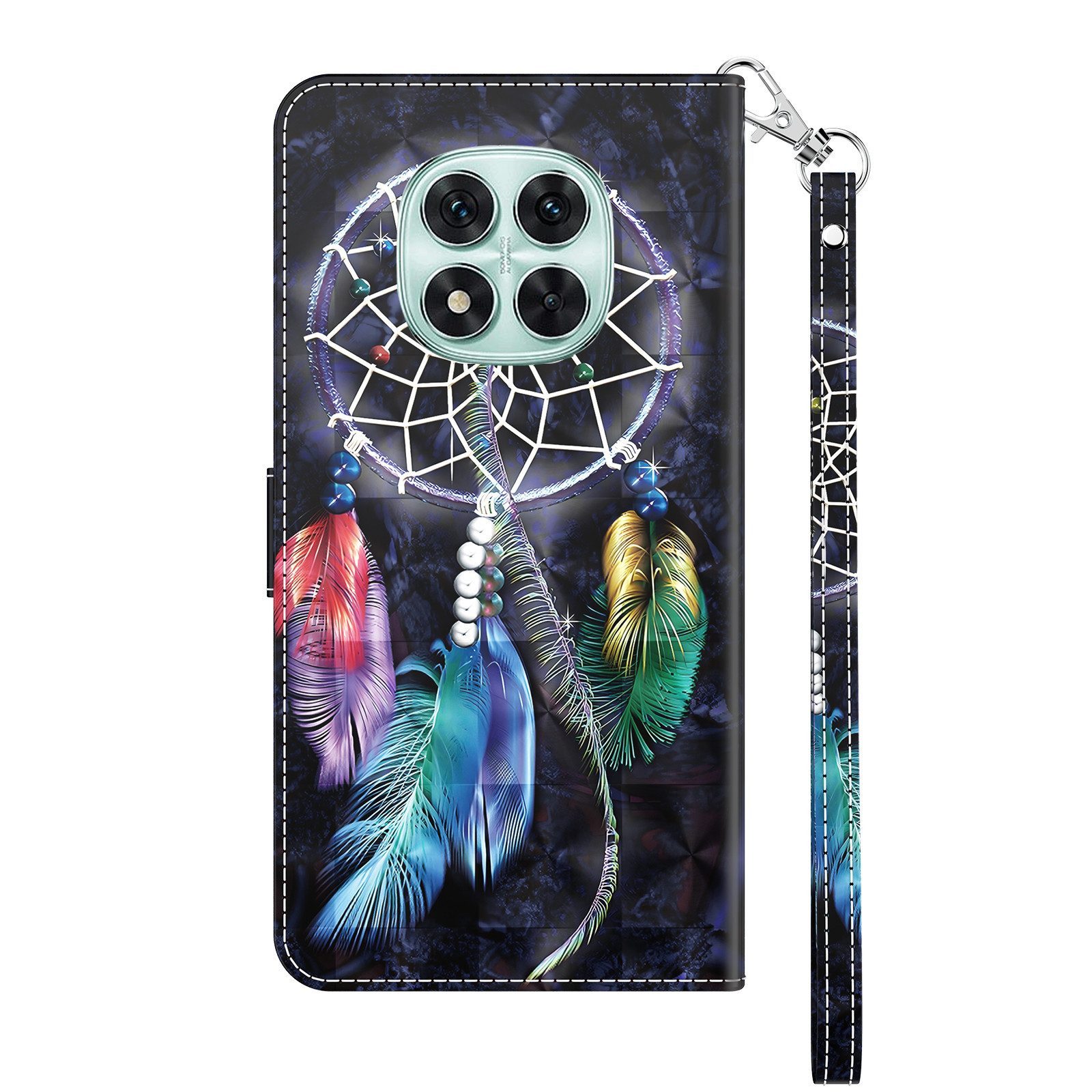 CLM-Tech Handytasche für Xiaomi Redmi Note 15 Pro 5G 6,83 Zoll Klapphülle aus PU Leder (Traumfänger schwarz bunt, 1-tlg., Flip Case), Magnetverschluss, Standfunktion und Kartenfächer