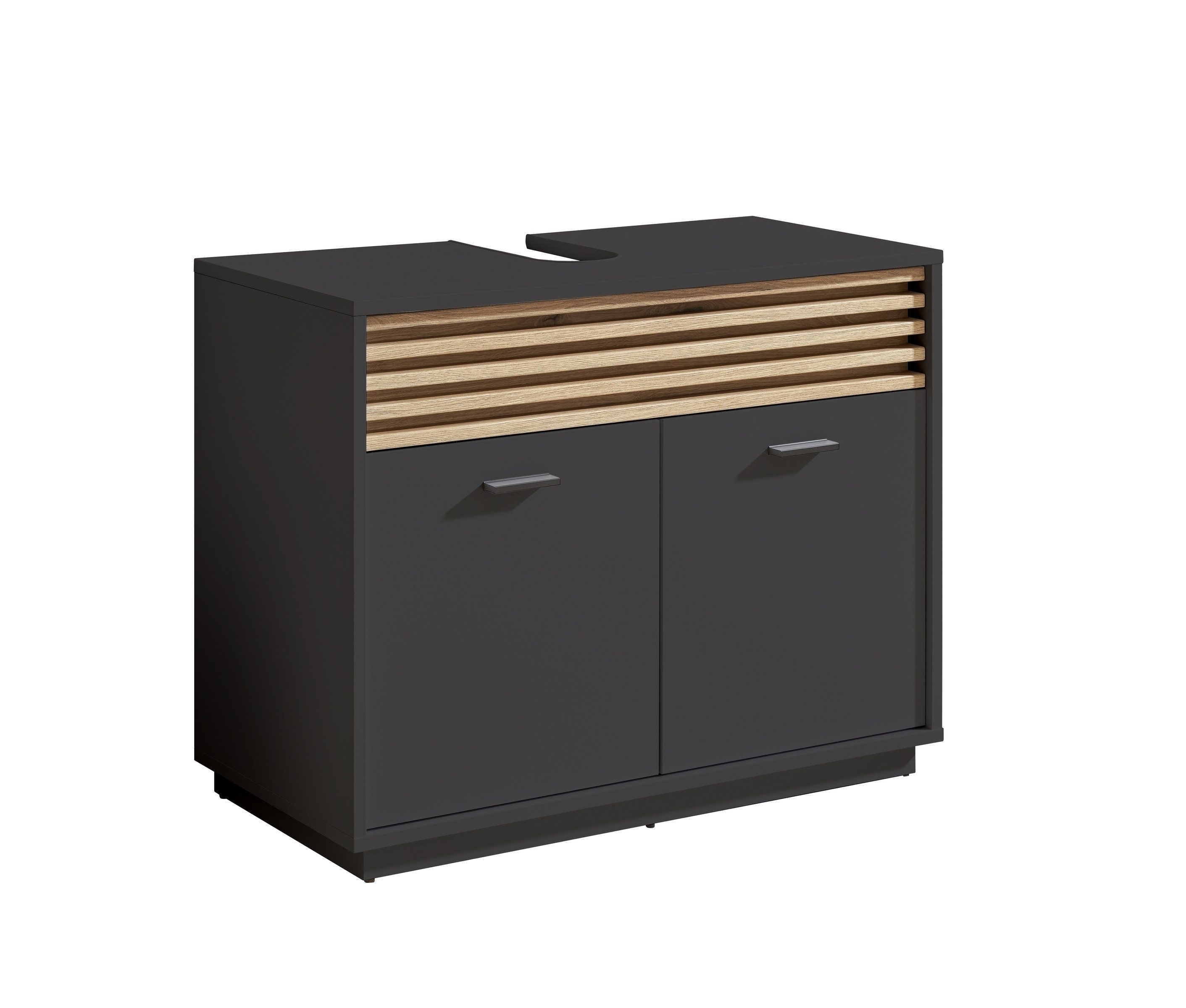 PREISBRECHER Waschbeckenunterschrank Liguria Anthrazit / Evoke Eiche Dekor - 80x64x40 (BxHxT)