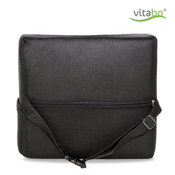 Vitabo Rückenkissen Vitabo ergonomisch geformtes Rückenkissen mit Memory-Funktion, gewölbtes Lendenwirbel-Kissen mit Gurt und Handytasche (Schwarz), 1-tlg.