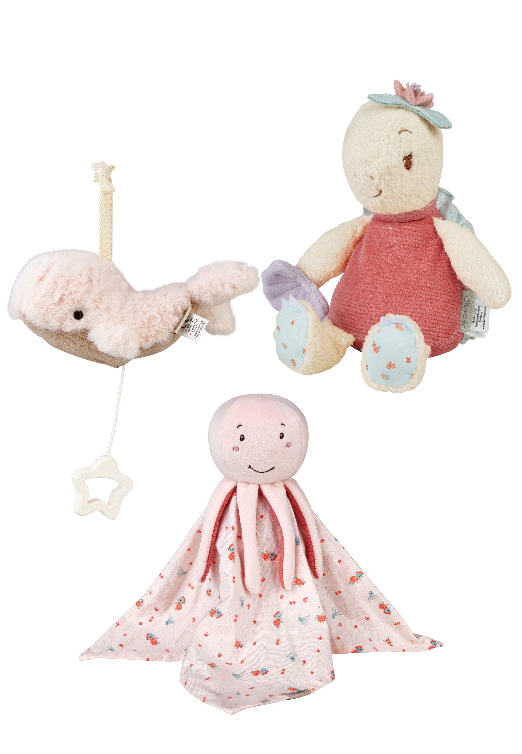 Sterntaler® Kuscheltier Multipack Spielwaren OZEAN (3er-Pack, herausnehmbares Spielwerk, Sternengriff für erleichtertes Aufziehen, Bindebänder, 3-St., Multipack bestehend aus Spieluhr S, Schmusetuch L und Kuscheltier M), Schildkröte Sally: Spieluhr, Schmusetuch & Kuscheltier im Set