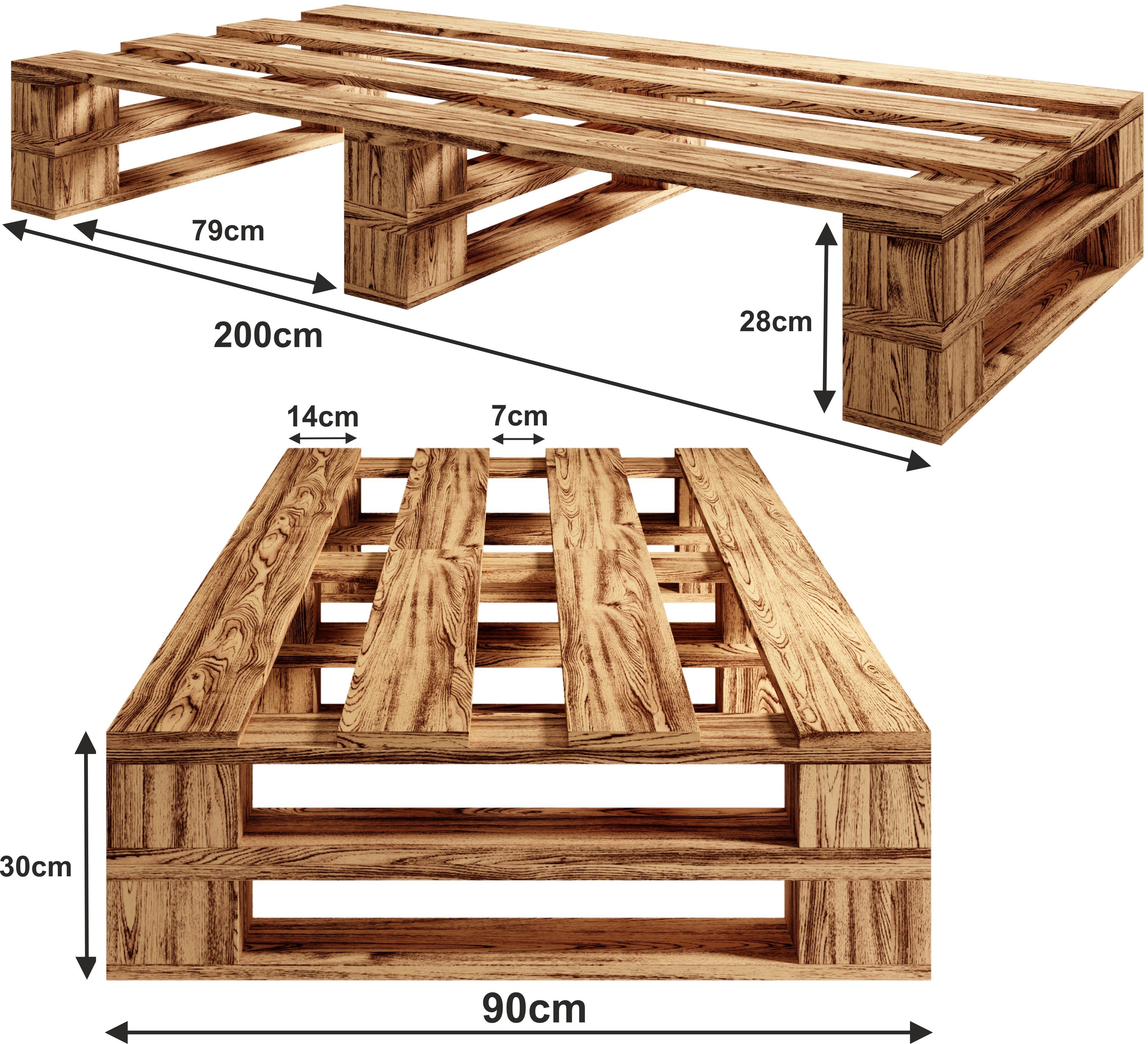 sunnypillow Palettenbett M2 aus Holz mit Lattenrost und 2 Bettkästen, 90 x 200 cm + Schubladen Geflammt – Bild 4 von 5