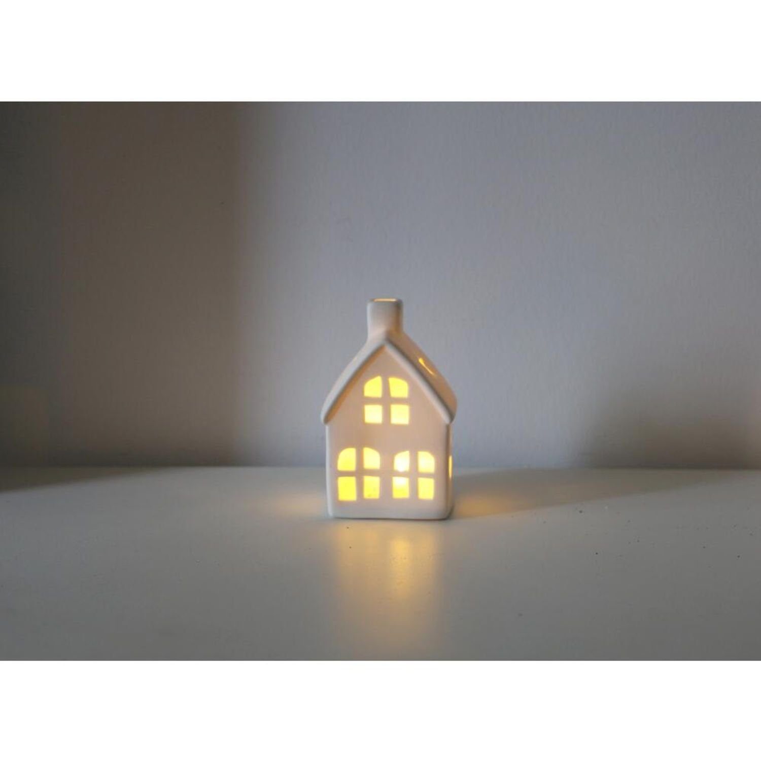 BURI Kugelleuchte 12 Stück Keramik-Haus LED-Beleuchtung 8x6x13cm Weihnachtsdeko  Häuser
