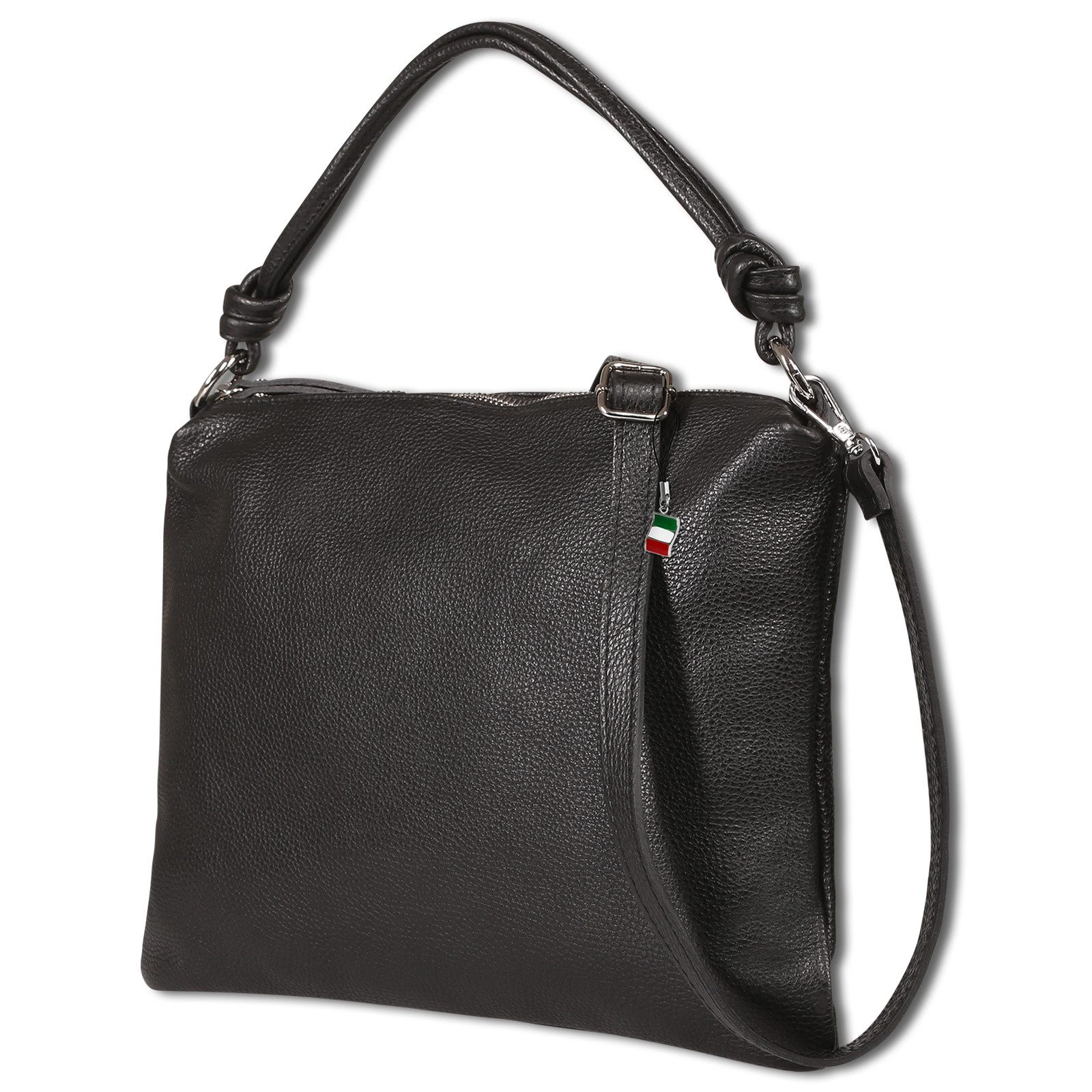 FLORENCE Schultertasche Florence Damen Schultertasche Leder (Schultertasche), Damen Schultertasche Leder, schwarz ca. 27cm hoch