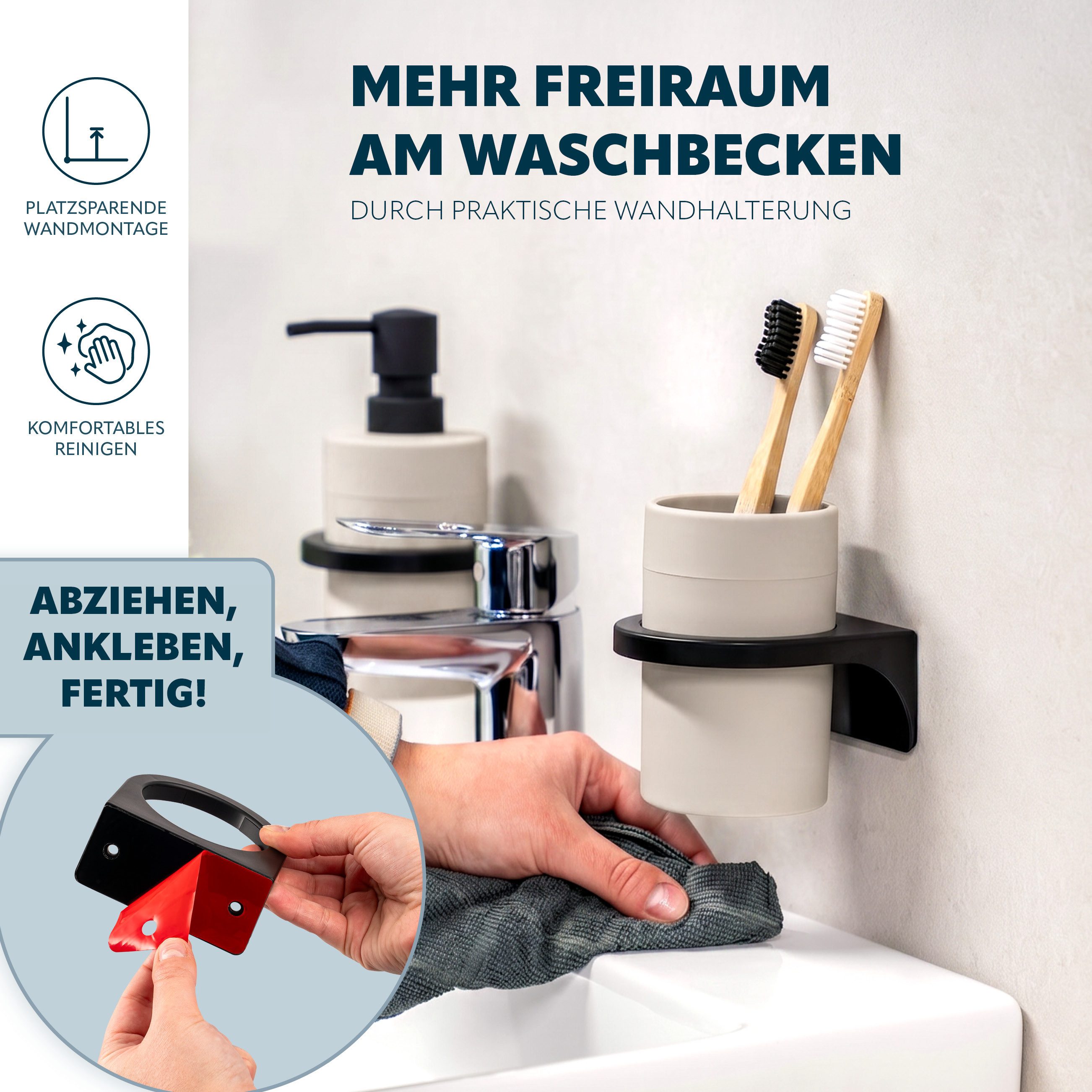 bremermann Badaccessoire-Set Bad-Serie SAVONA Softtouch inkl. Wandhalter, rund, 2 tlg. – Bild 4 von 5