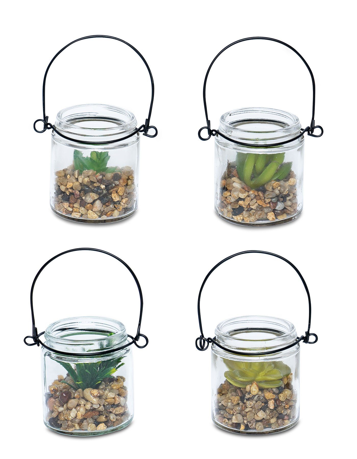 Kunstpflanze, Levandeo®, 4er Set Sukkulenten Glas 6x7cm Pflanze Grün Tischdeko Kunstpflanze