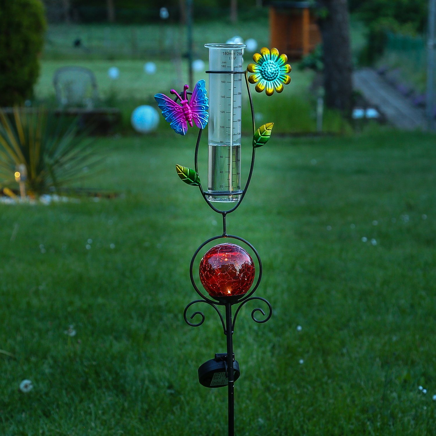 MARELIDA LED Dekoobjekt »LED Solar Regenmesser SCHMETTERLING rote Kugel