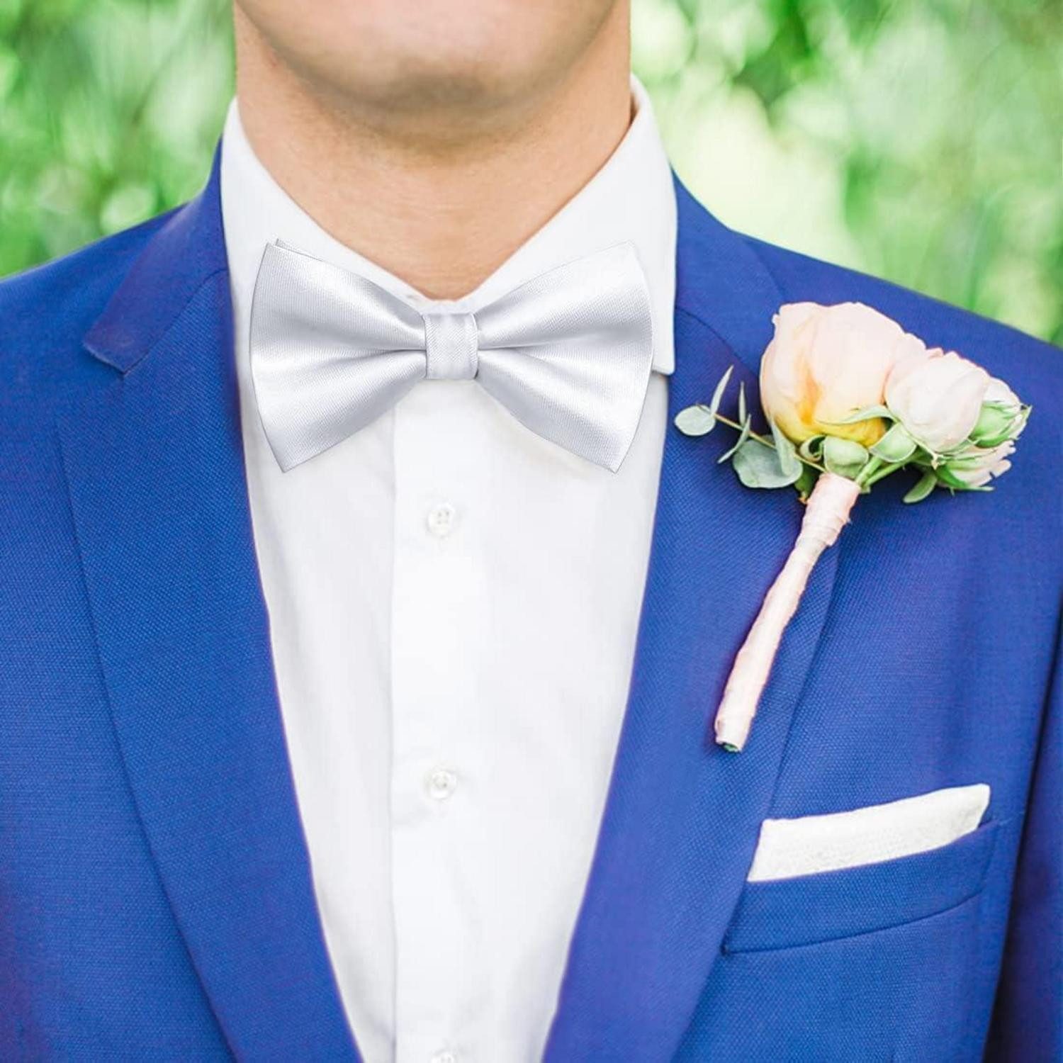 LuxusKollektion Krawatte Fliege Herren Vorgebundene Einstecktuch Set Hochzeit B0 weiß