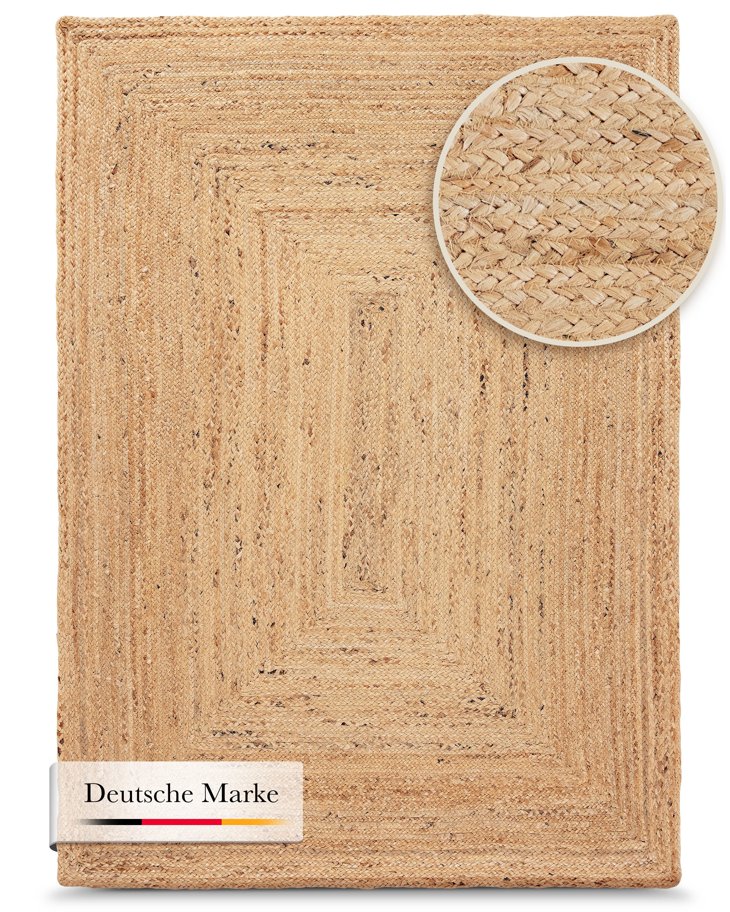 carpetfine Teppich Nele Juteteppich Naturfaser, rechteckig, Höhe: 6 mm, geflochtener Wendeteppich aus 100% Jute, quadratisch und als Läufer