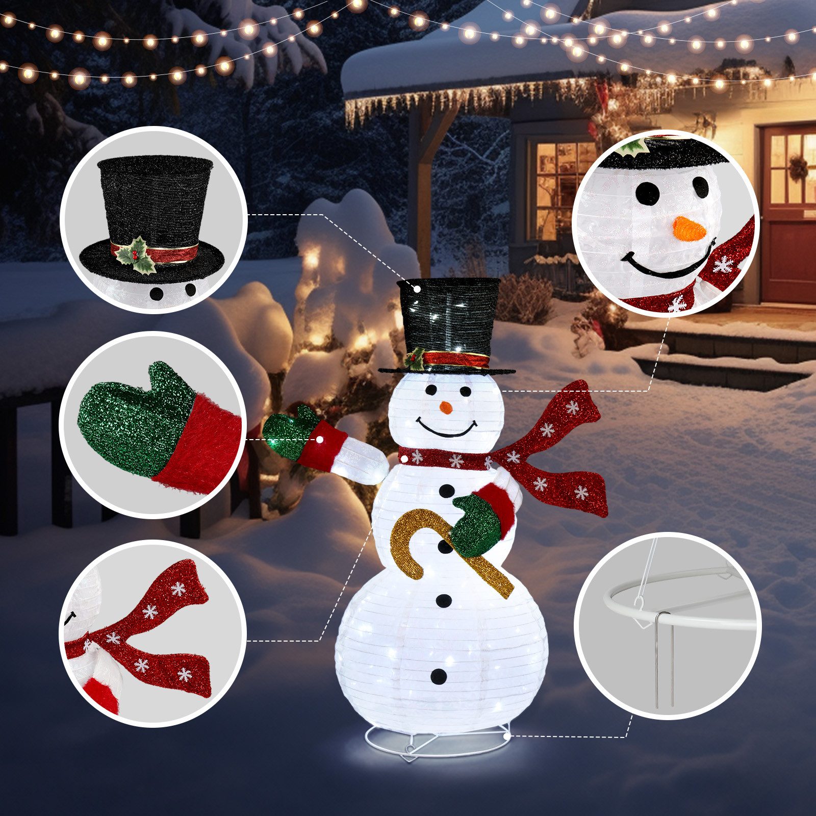 LALAHO Schneemann LED-Schneemann Weihnachten deko, 120cm mit 100 LEDs Weihnachtsbeleuchtung für Innen und Außen – Bild 5 von 5