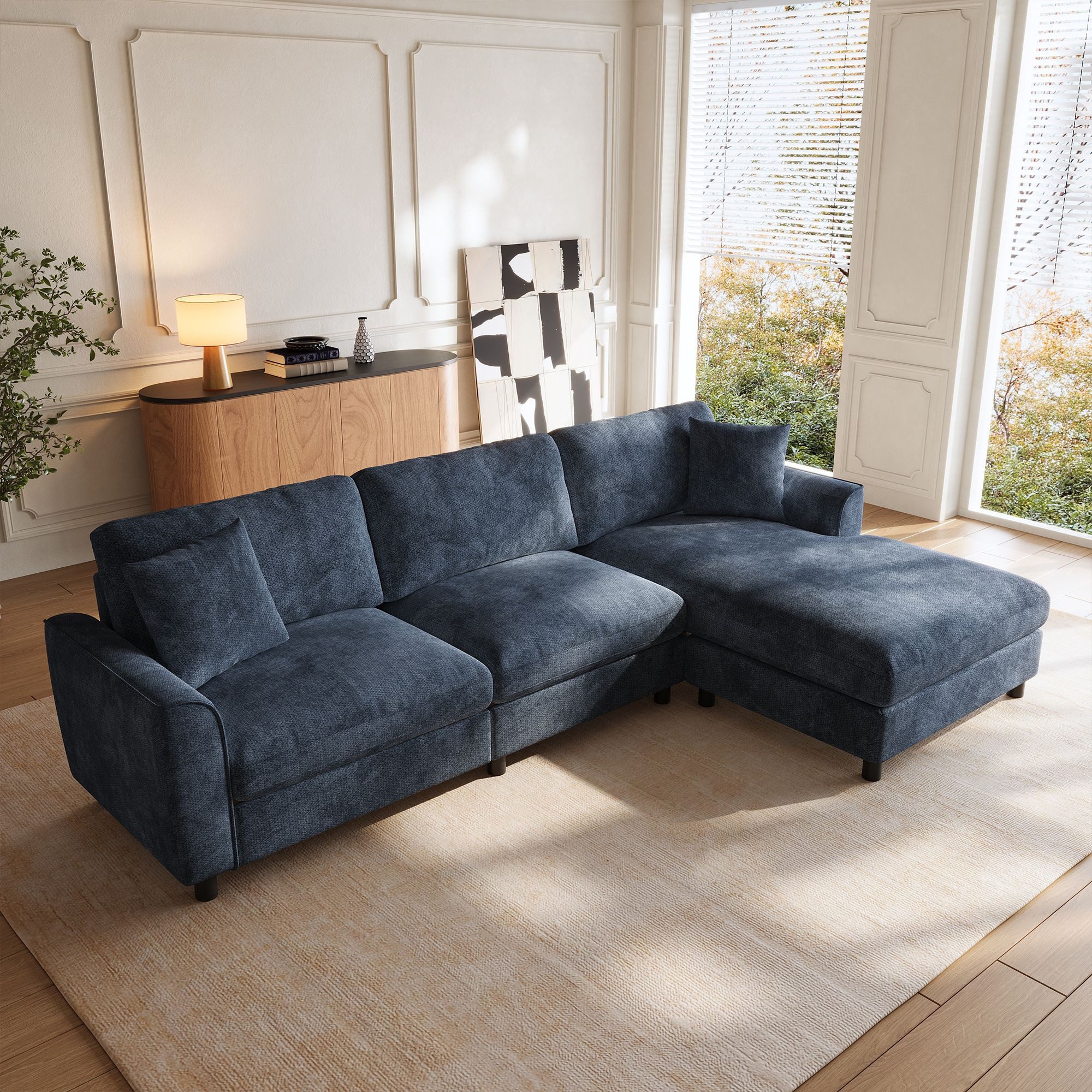 Merax Ecksofa 3-Sitzer Wolken Sofa mit verstellbarer Ottomane, 90 cm Liegefläche, 1 Teile, Chenille, modulare Couch, Wohnzimmer Soffa