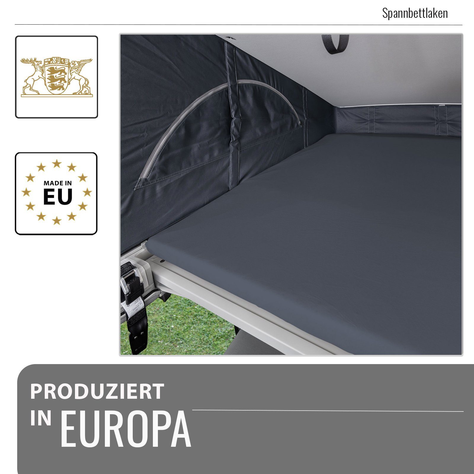 BLACK FOREST FOX Spannbettlaken Spannbettlaken VW T7 California Aufstelldach Lycra OEKO-TEX® Grau, Baumwolle, Gummizug: rundum, passgenau – Bild 5 von 5
