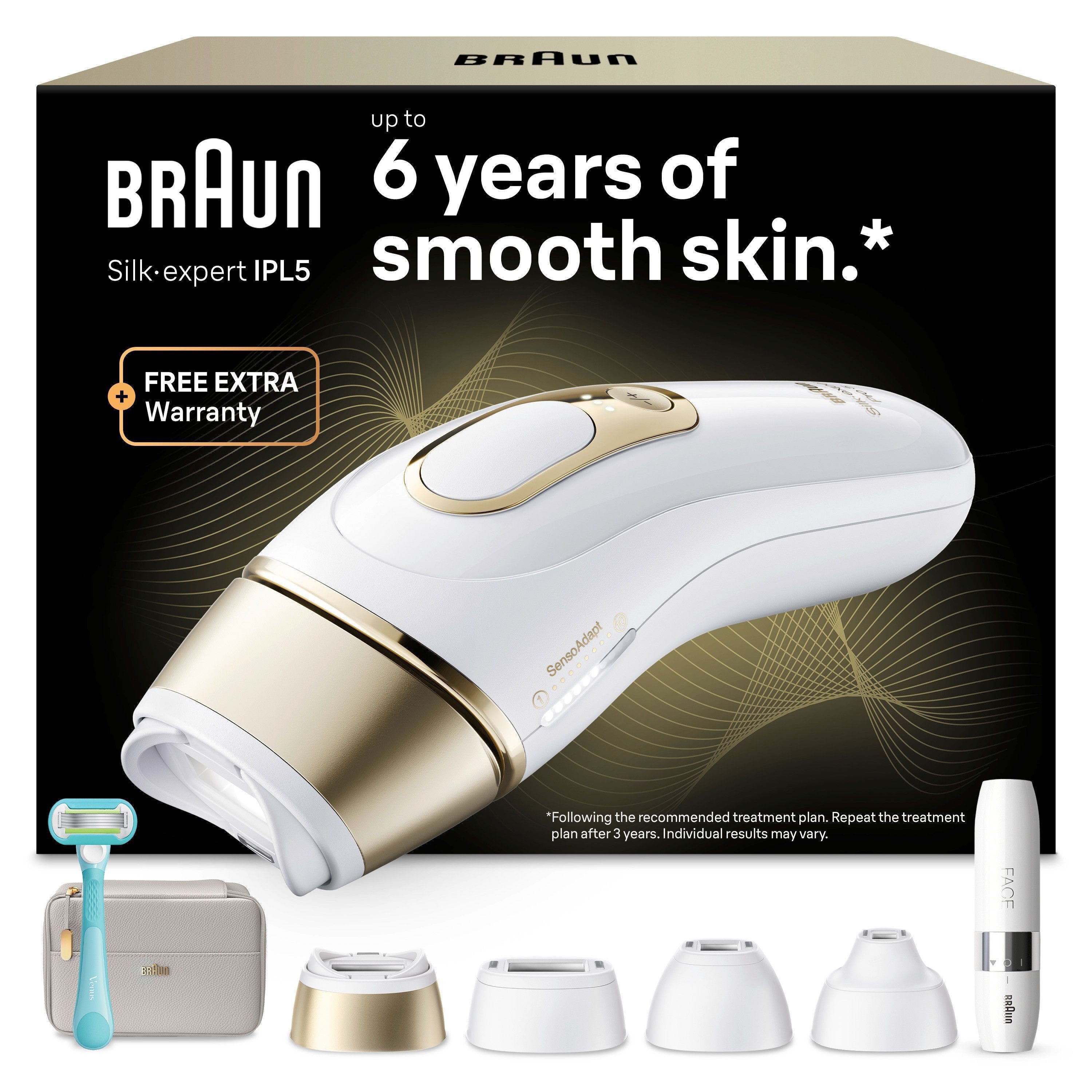 Braun IPL-Haarentferner Silk·expert Pro 5 PL5412 (Modell 2026) PL5152 (Modell 2025), pro Minute bis zu 125 Lichtimpulse, 2 Aufsätze, Venus Rasierer &  Aufbewahrungstasche