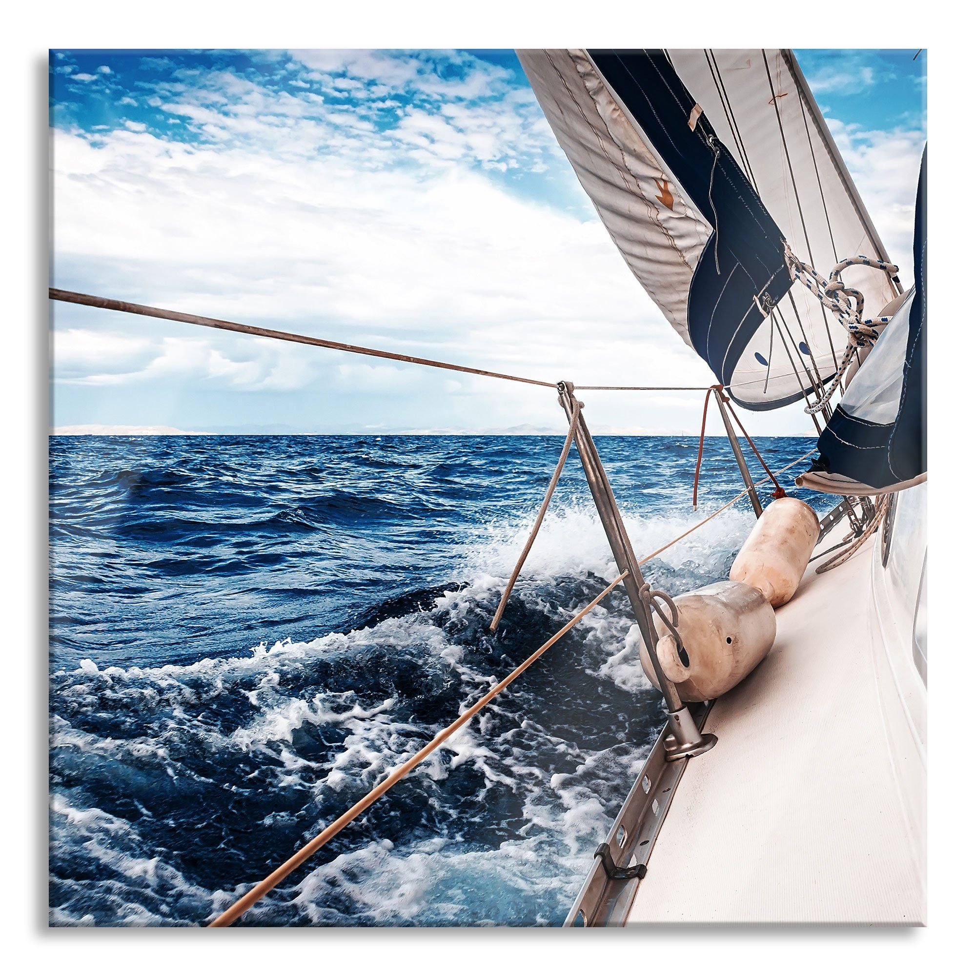 Pixxprint Glasbild Die weißen Segel der Yacht, Die weißen Segel der Yacht (1 St), Glasbild aus Echtglas, inkl. Aufhängungen und Abstandshalter
