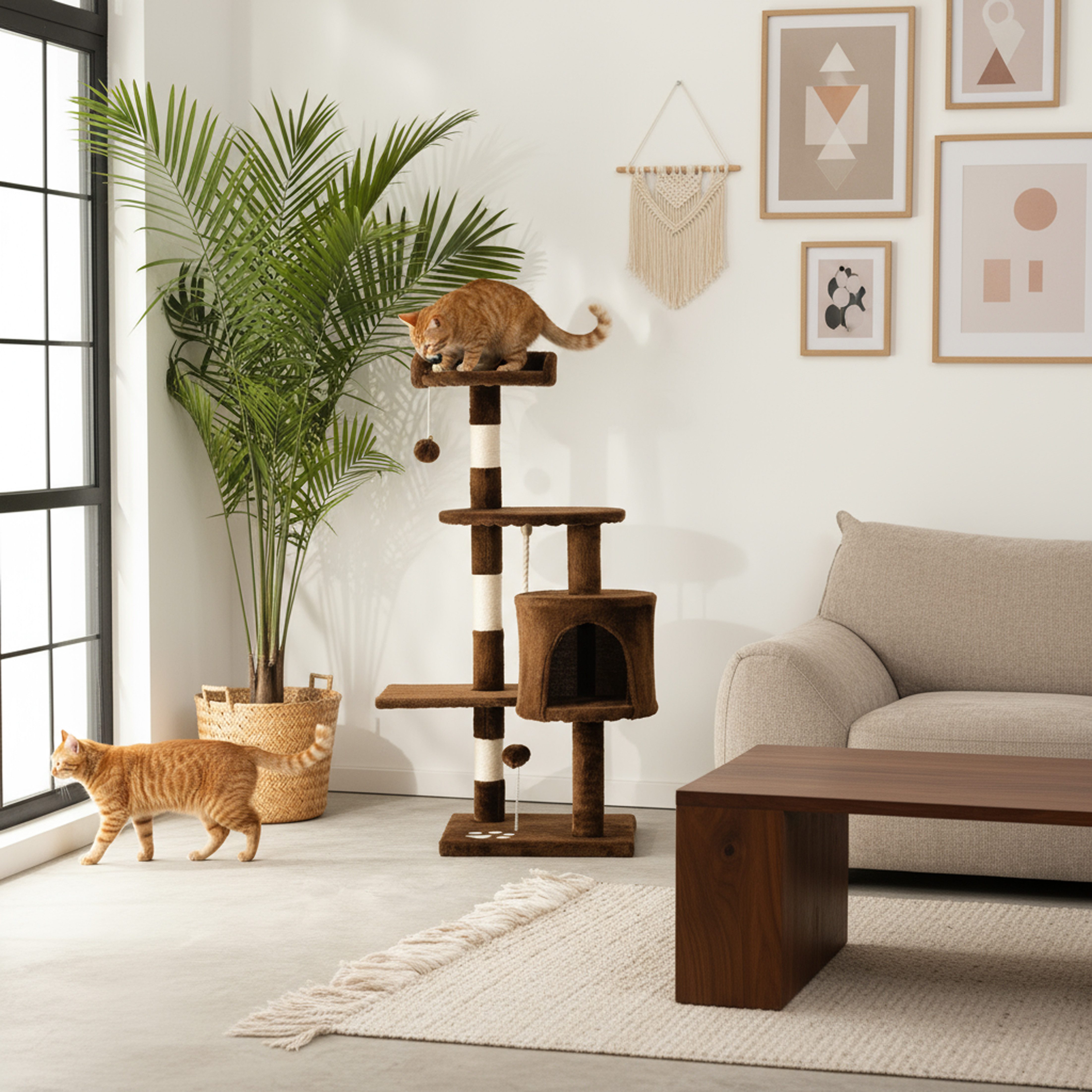 belviona Kratzbaum kompakt 112 cm, mit Spielbällen, Sisal & Kuschelhöhle