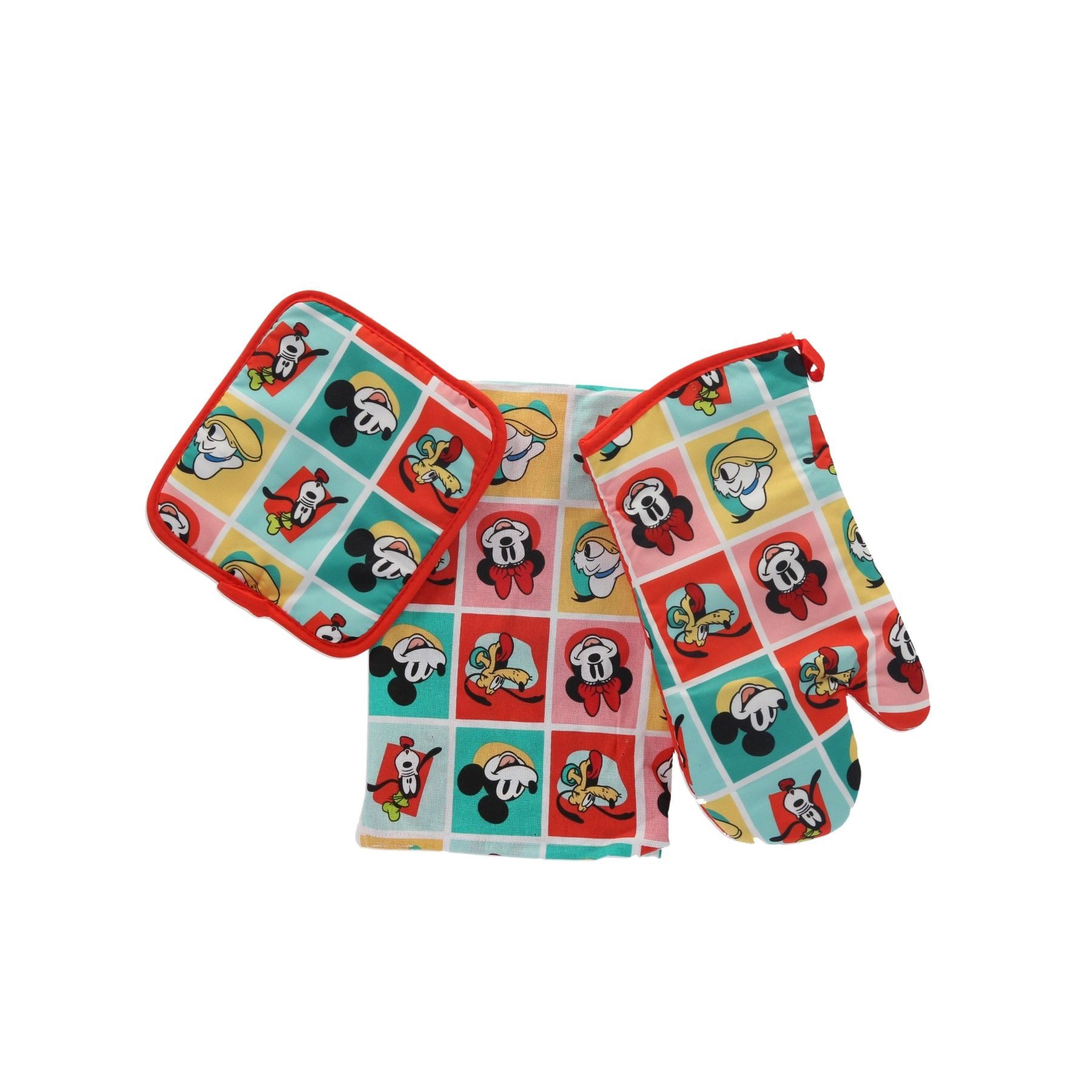 Topflappen Küchenset Ofenhandschuh und Schürze für kleine Köche Bunt