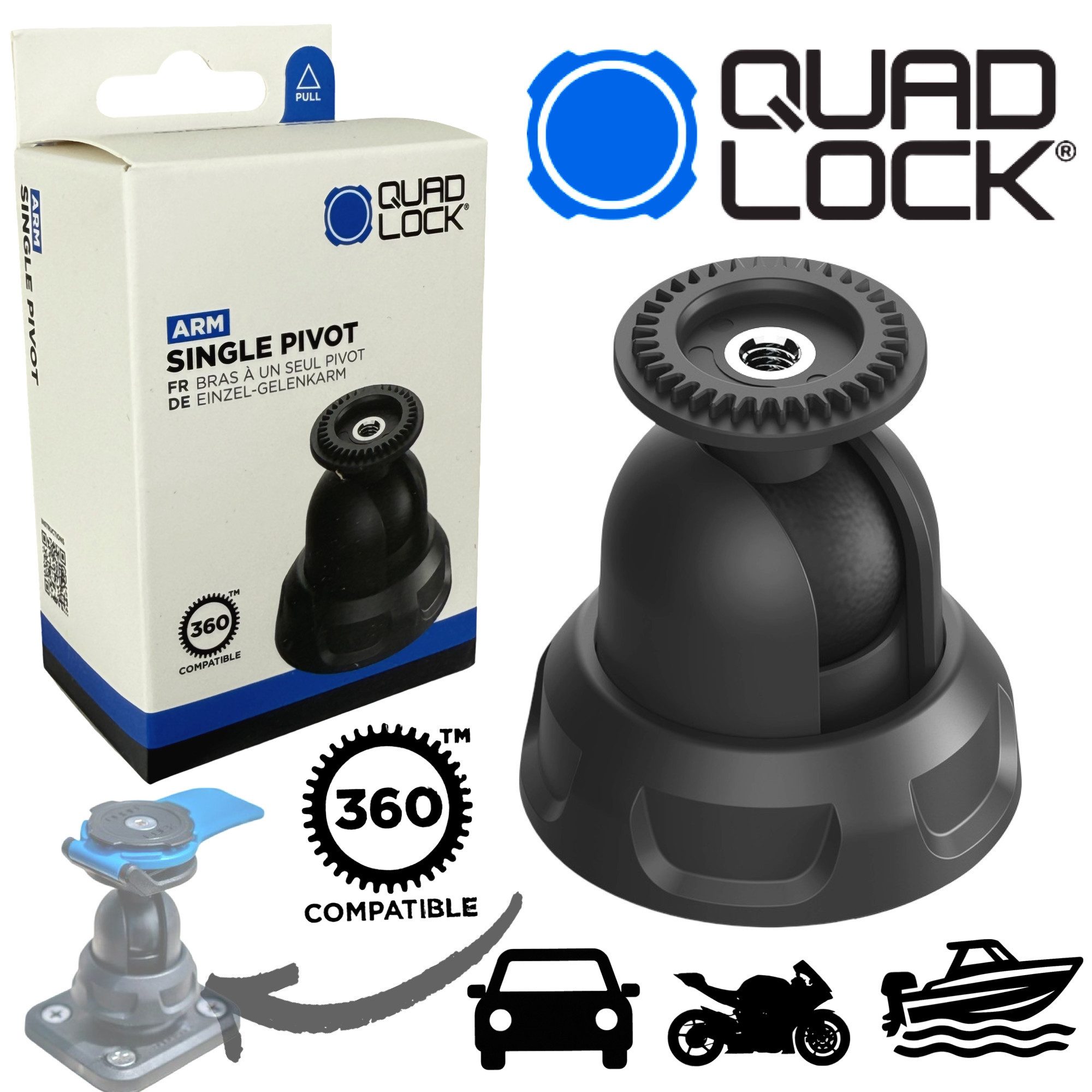 Quad Lock Handy-Halterung QUAD LOCK 360 Single Pivot Schwenk Gelenk Handy / Aciton Cam Halter