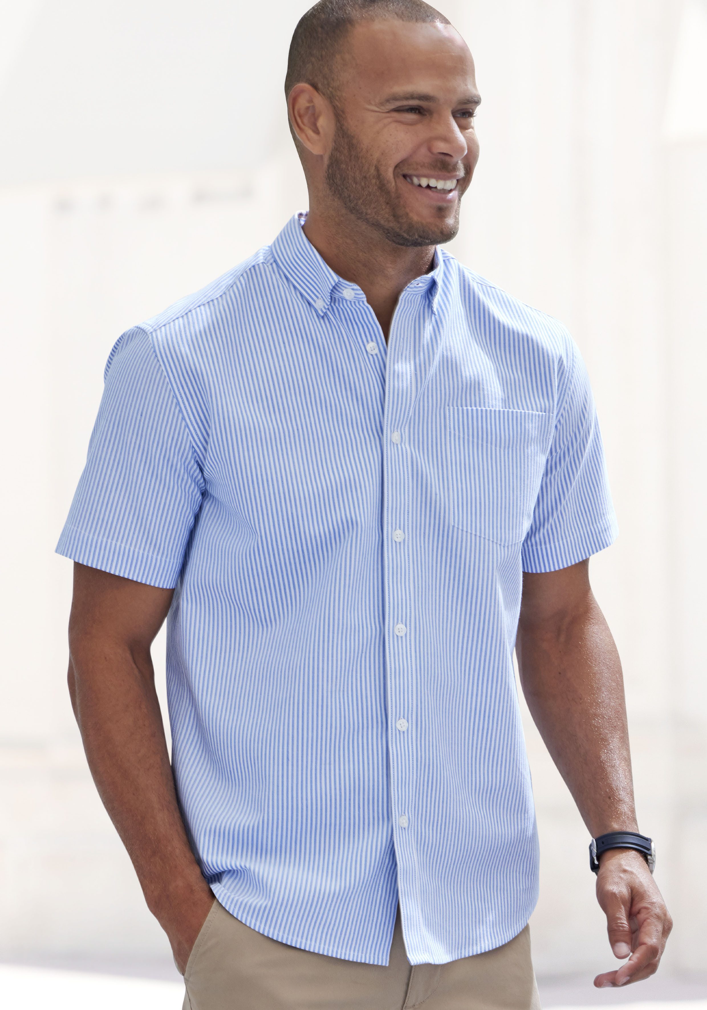 H.I.S Kurzarmhemd Regular fit Oxfordhemd kurzarm mit Button-down-Kragen aus reiner Baumwolle