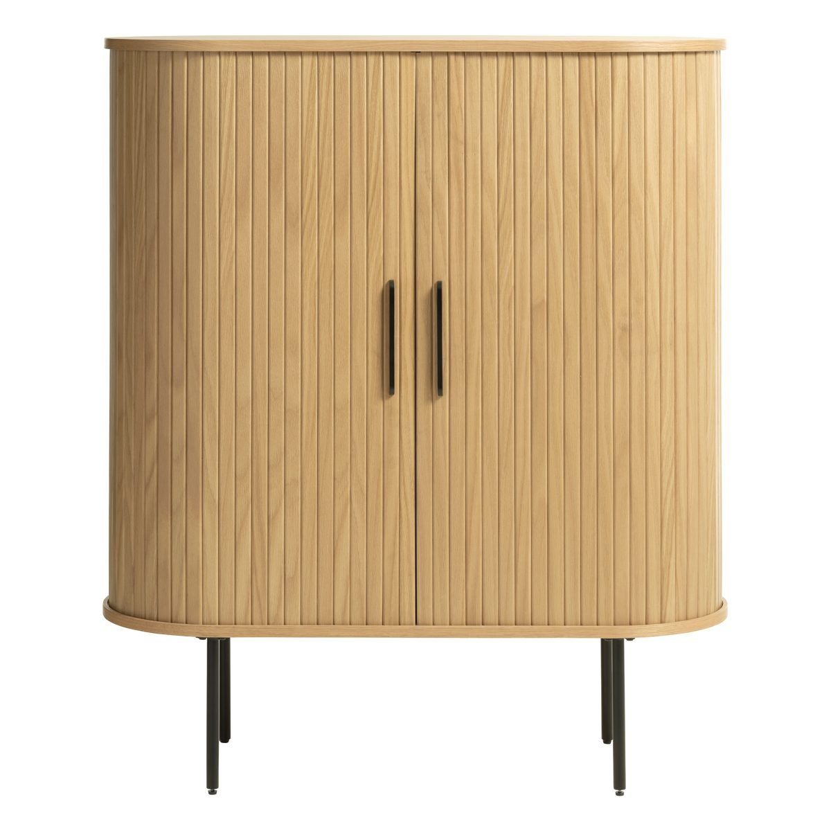 Trendstore Highboard Uriel, Highboard, in Eiche modernes Lamellenoptik, Retrolook | moderner Schiebetüren natur Eiche natur