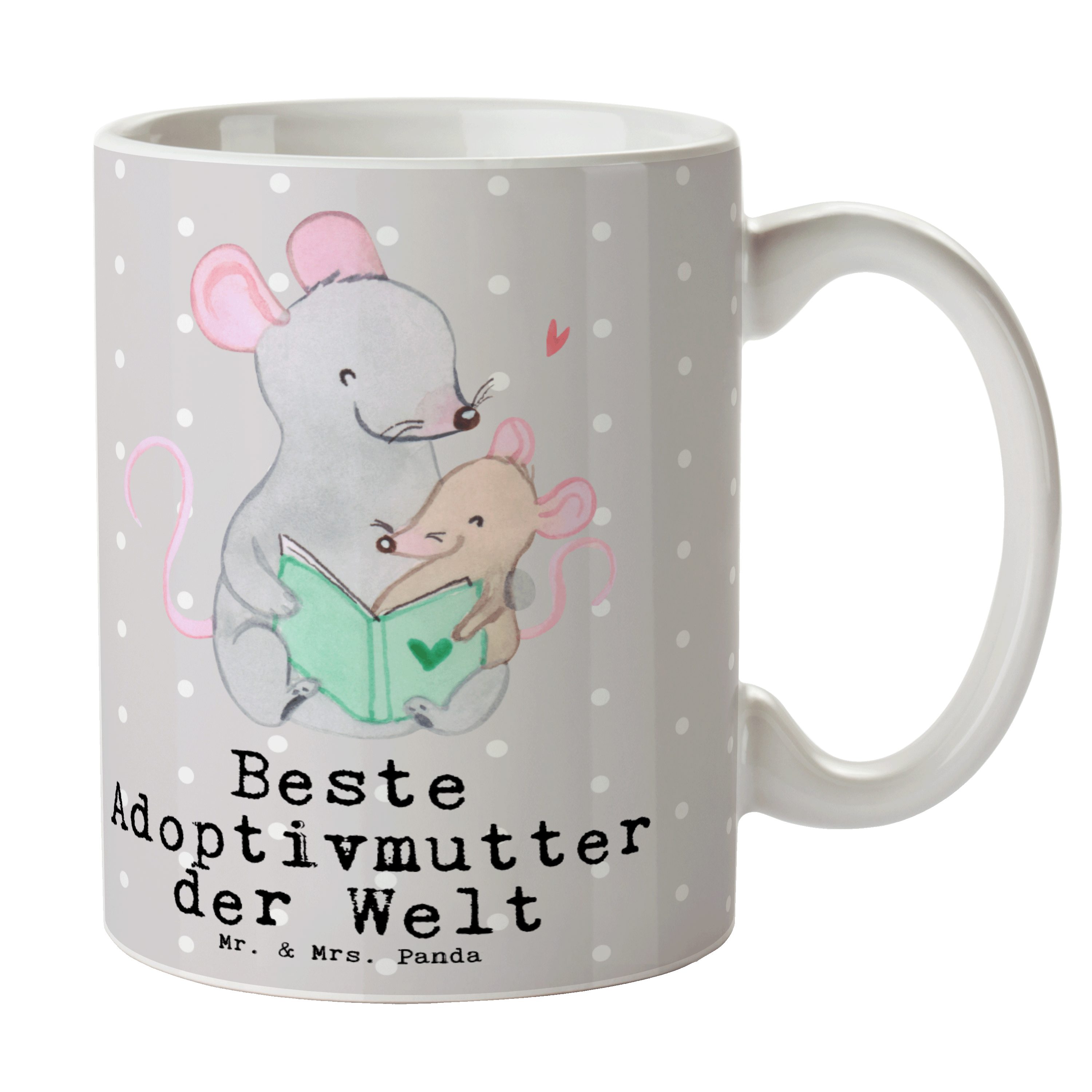 Mr. & Mrs. Panda Tasse Maus Beste Adoptivmutter der Welt - Grau Pastell - Geschenk, Dankesch, Keramik