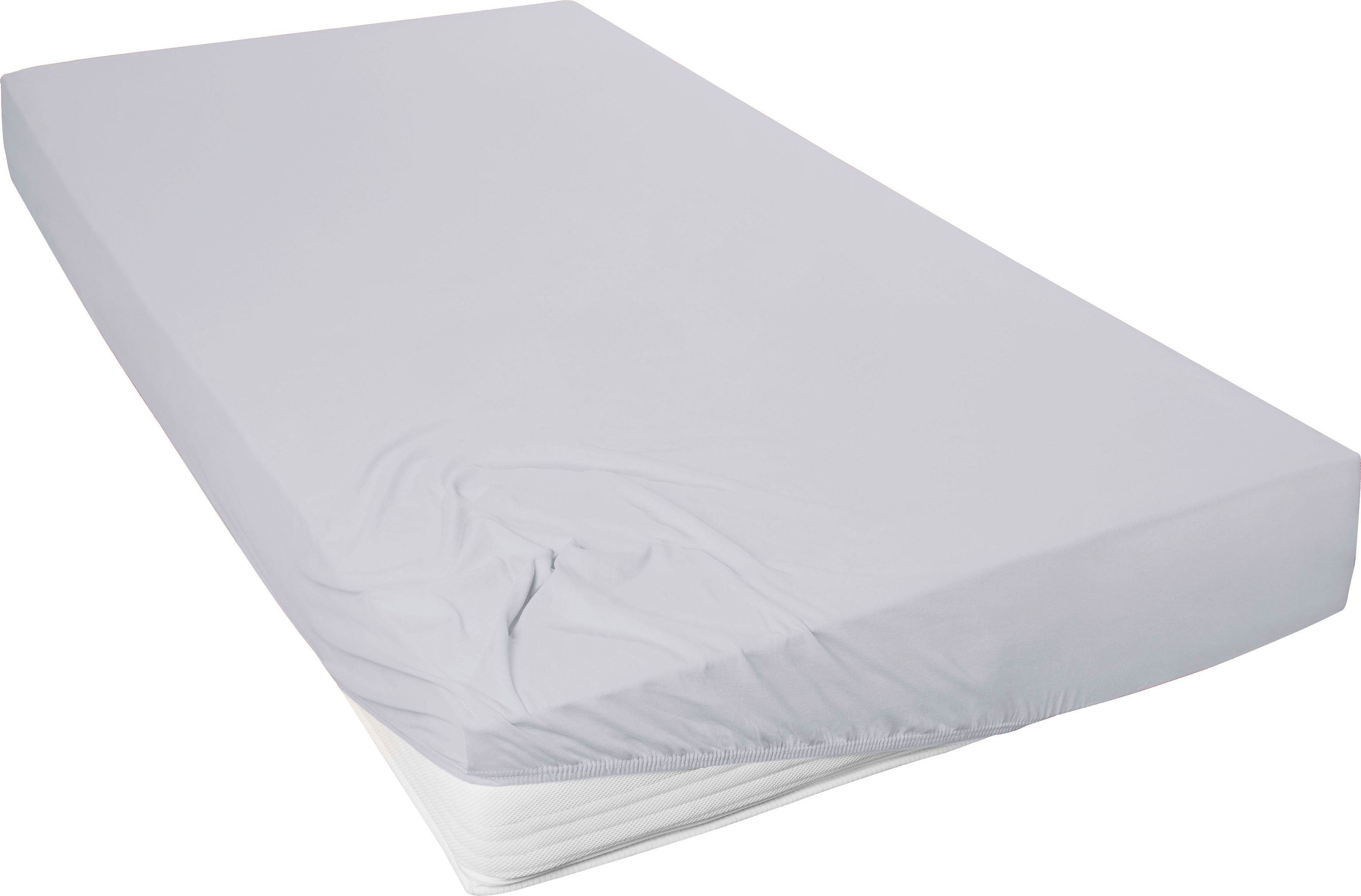 Primera Spannbettlaken Mako-Feinjersey Spannbetttuch, Mako-Jersey, Gummizug: rundum, (1 Stück), Geeignet für Standardmatratzen bis 22 cm, 100% Baumwolle