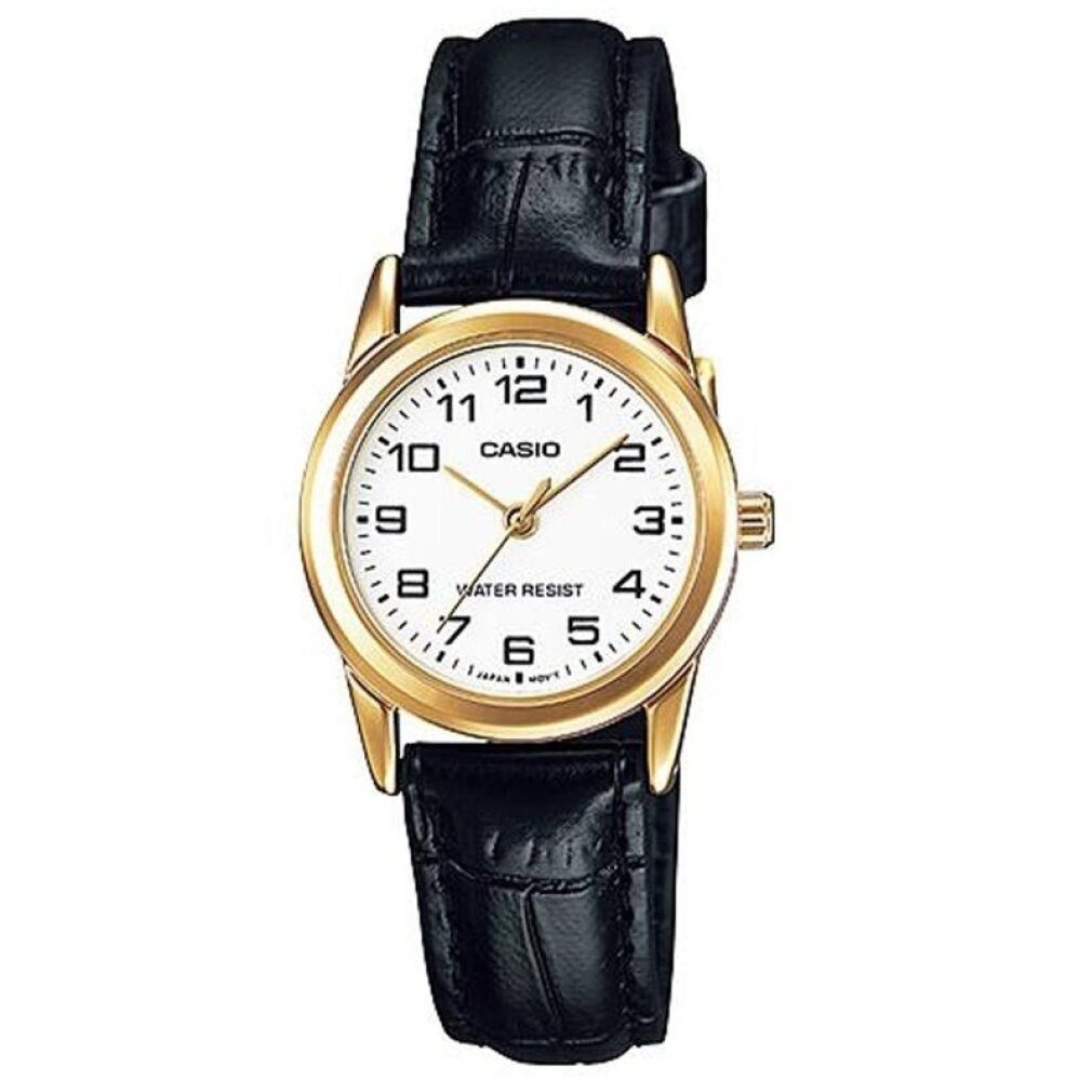 CASIO Luxusuhr Damen-Armbanduhr Analog Leder schwarz Quarz LTP-V001GL-7BUDF
